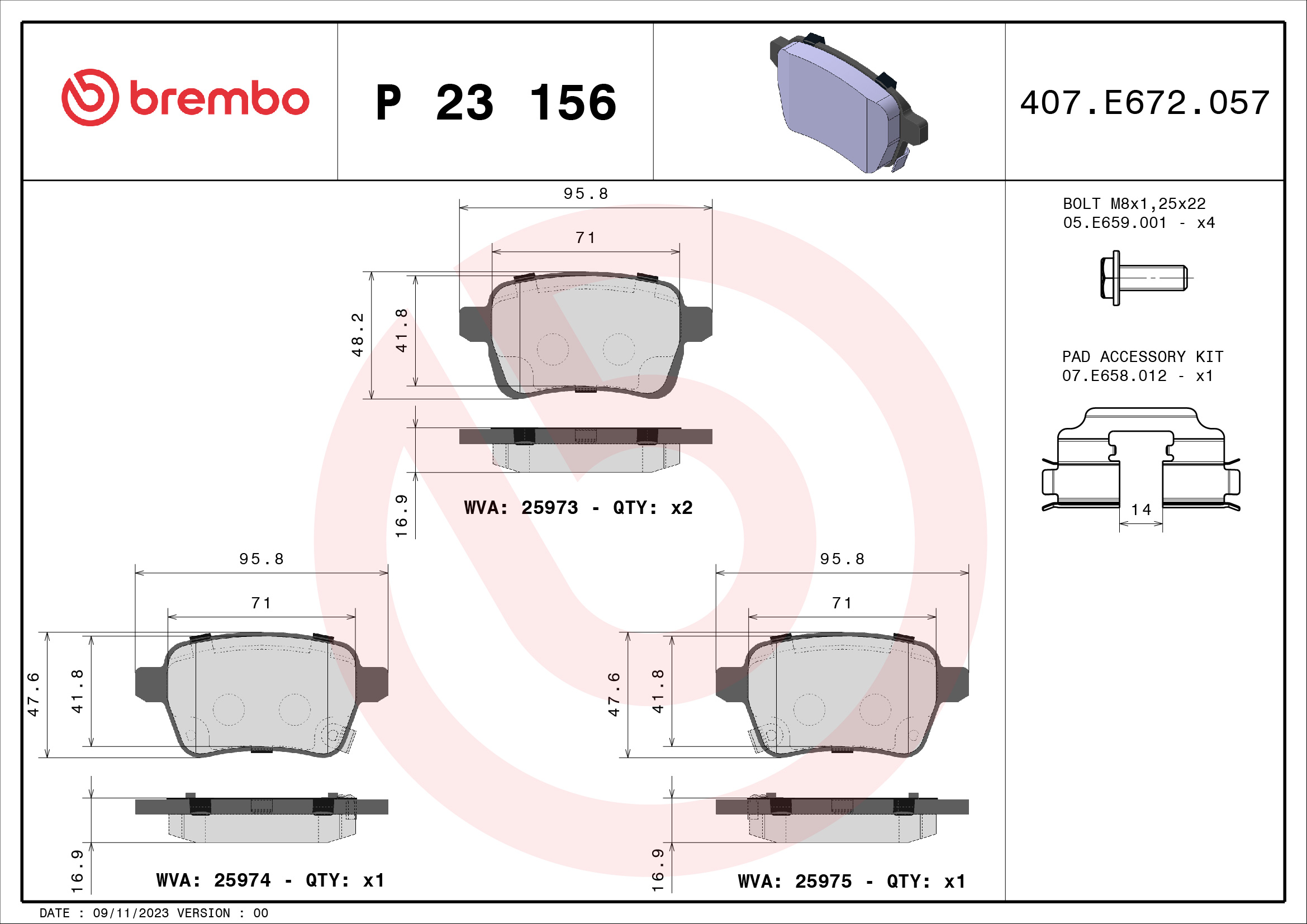 BREMBO P23156 FĂŠkbetĂŠt kĂŠszlet, tĂĄrcsafĂŠk