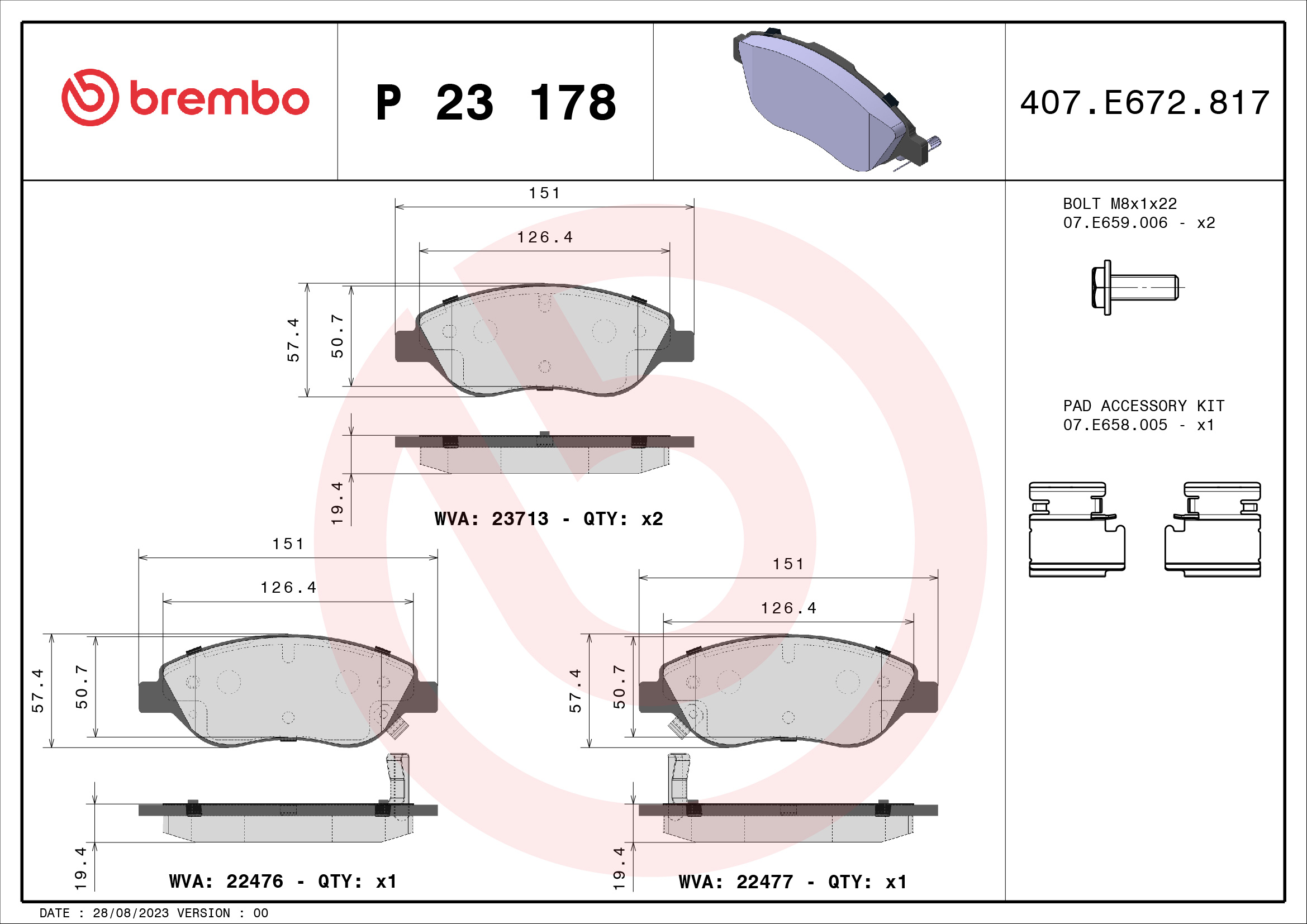 BREMBO BREP23178 fékbetét készlet, tárcsafék