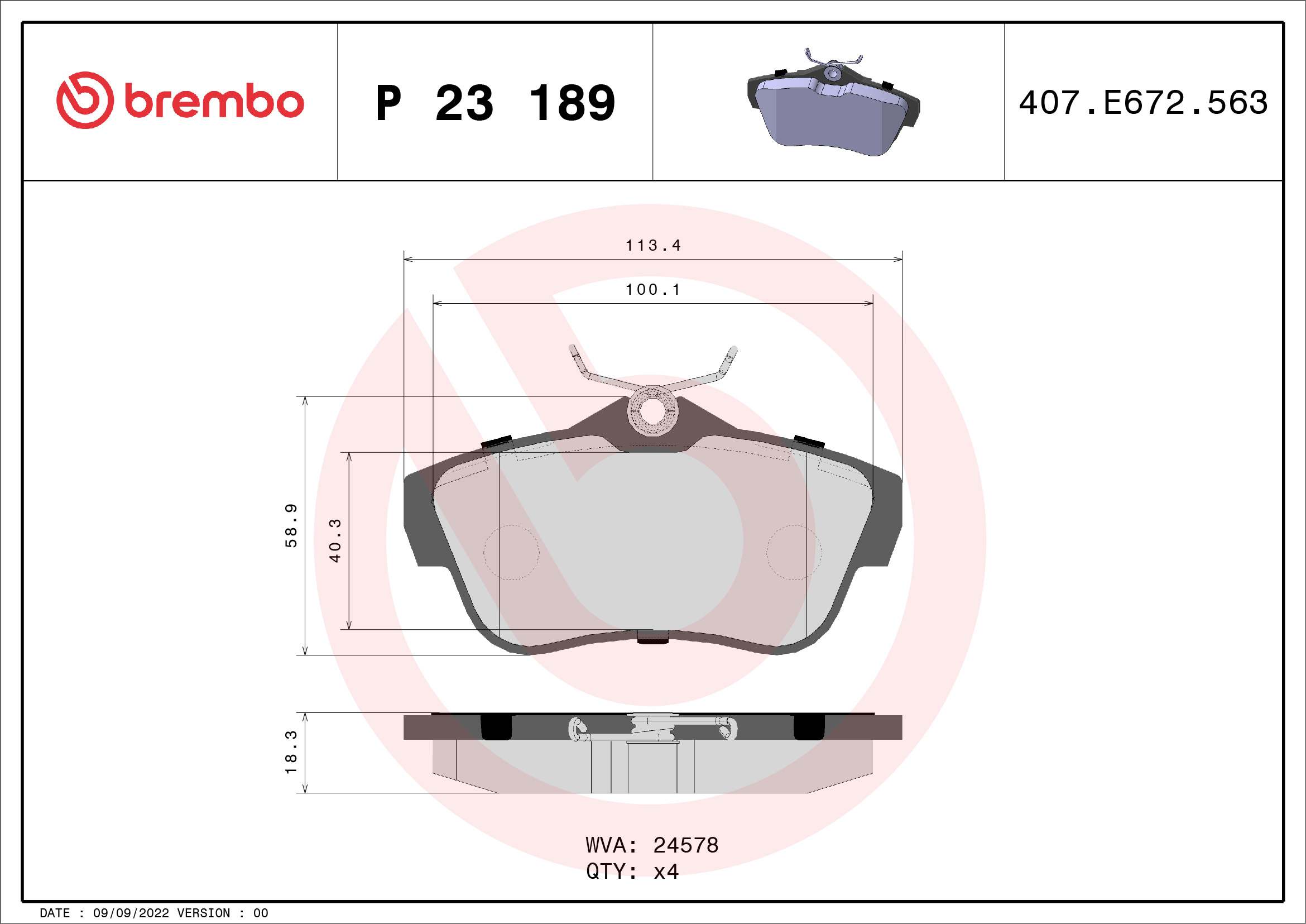 BREMBO BREP23189 fékbetét készlet, tárcsafék