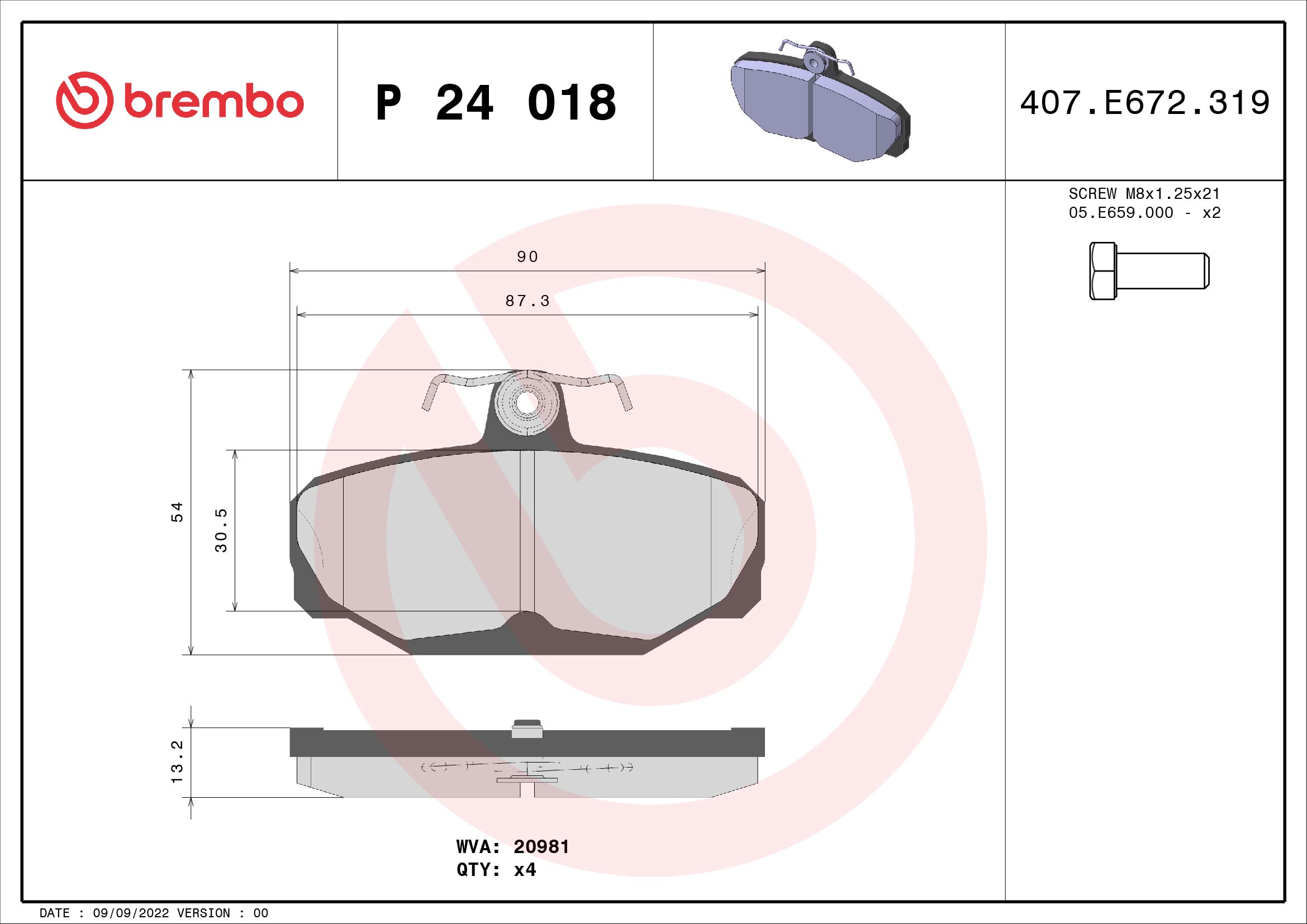 BREMBO P24018 Fékbetét készlet, tárcsafék