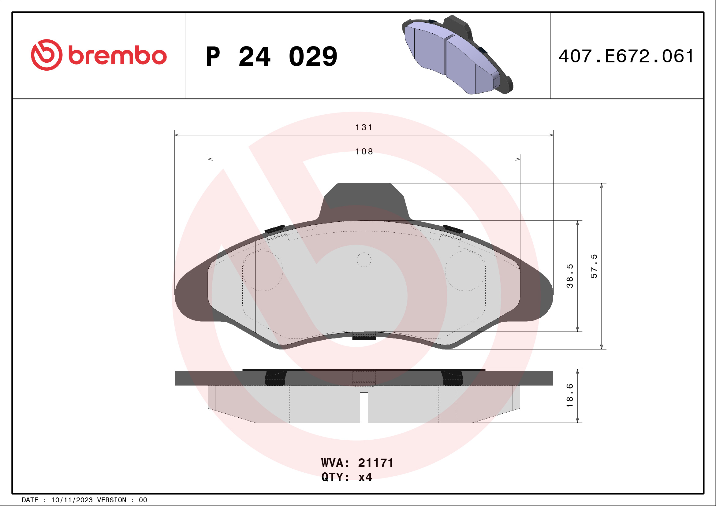 BREMBO BP24029 Fékbetét készlet, tárcsafék