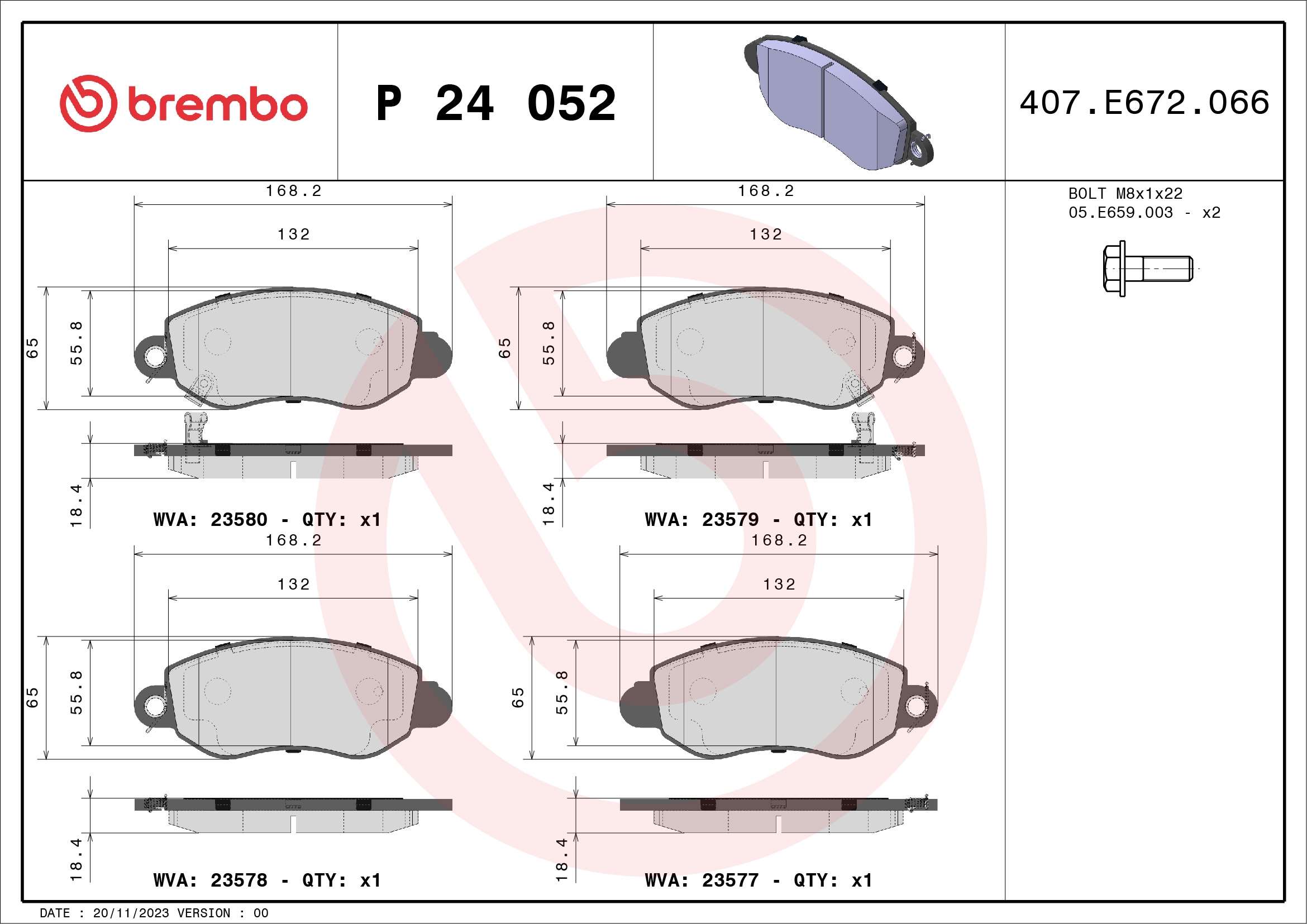 BREMBO BP24052 Fékbetét készlet, tárcsafék