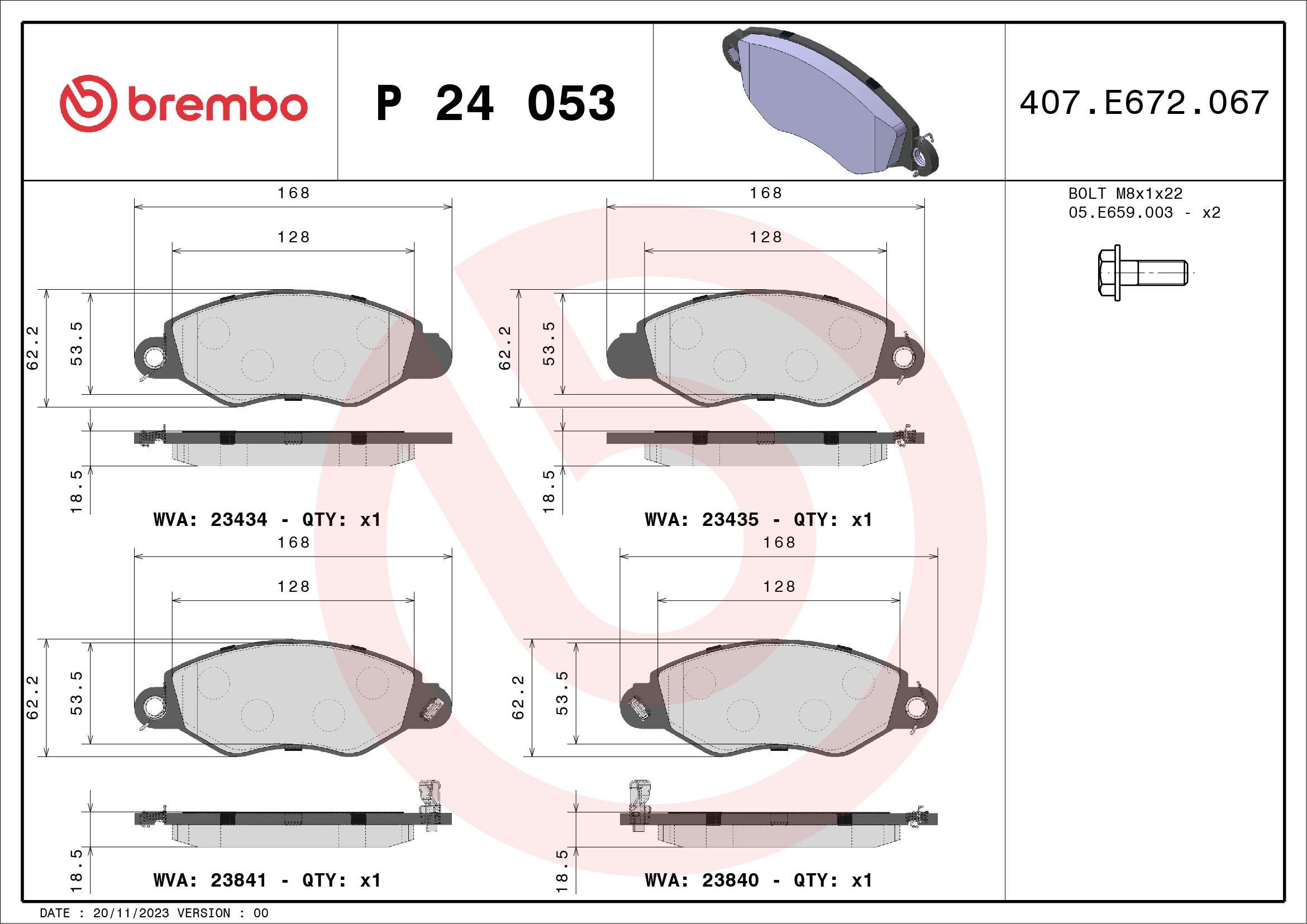 BREMBO BP24053 Fékbetét készlet, tárcsafék