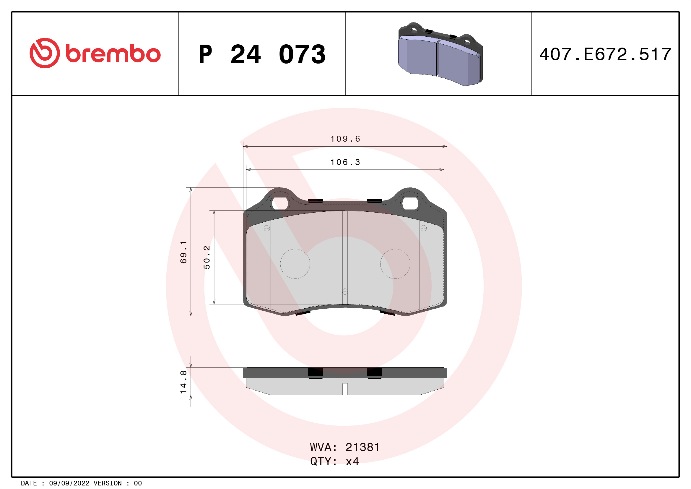 BREMBO BREP24073 fékbetét készlet, tárcsafék