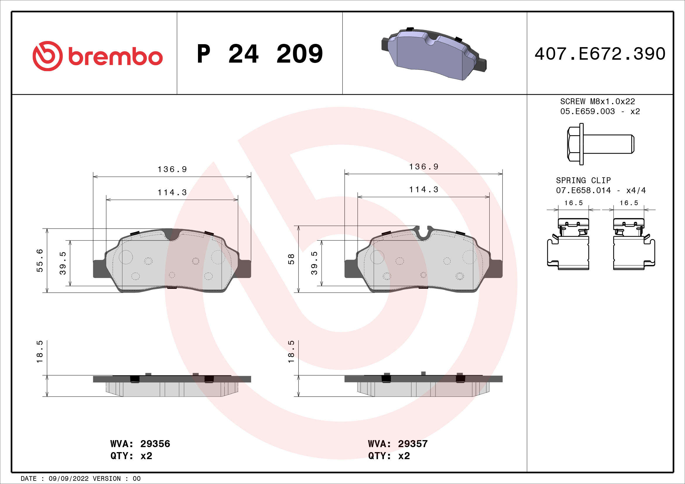 BREMBO BREP24209 fékbetét készlet, tárcsafék