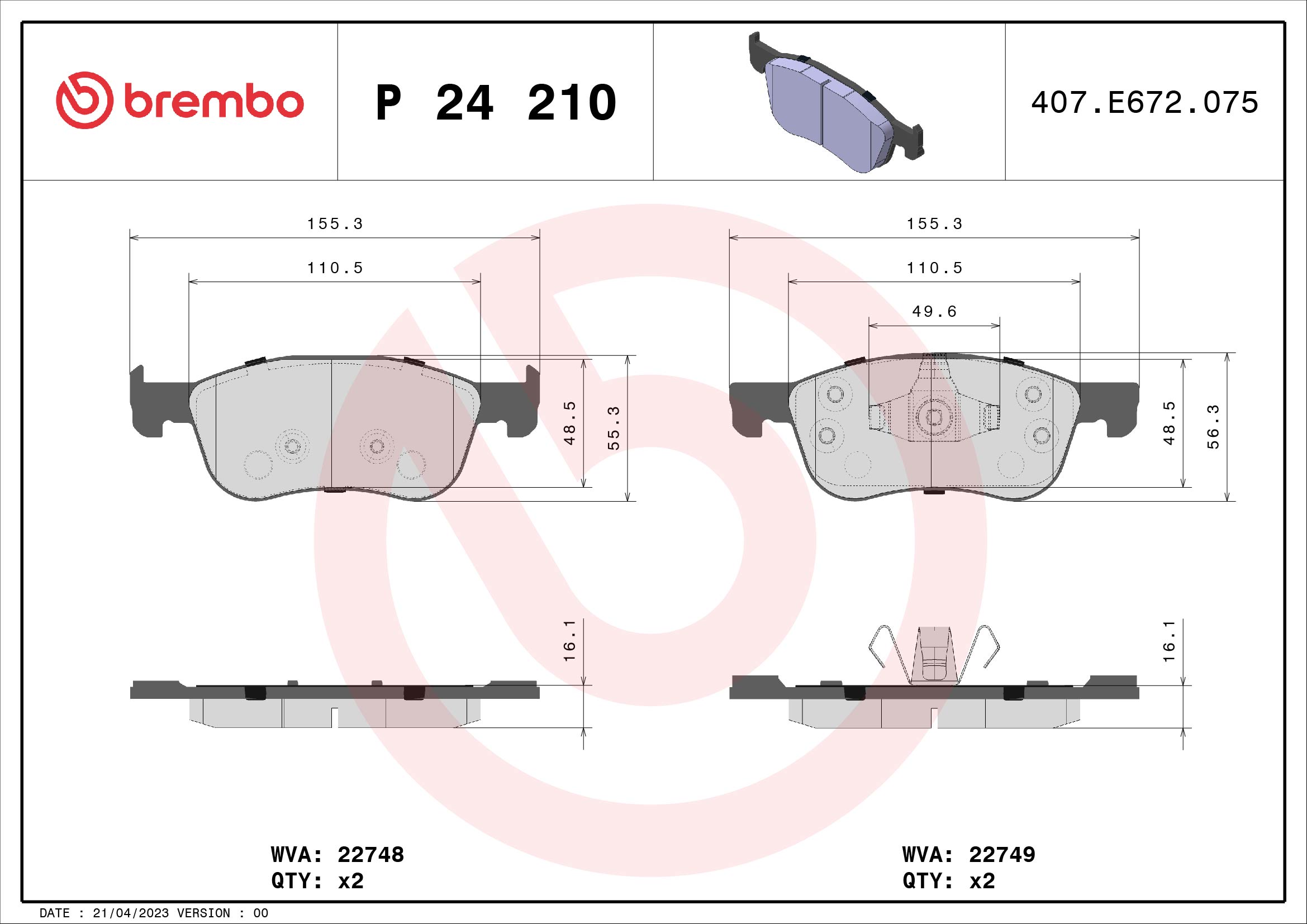 BREMBO BREP24210 fékbetét készlet, tárcsafék