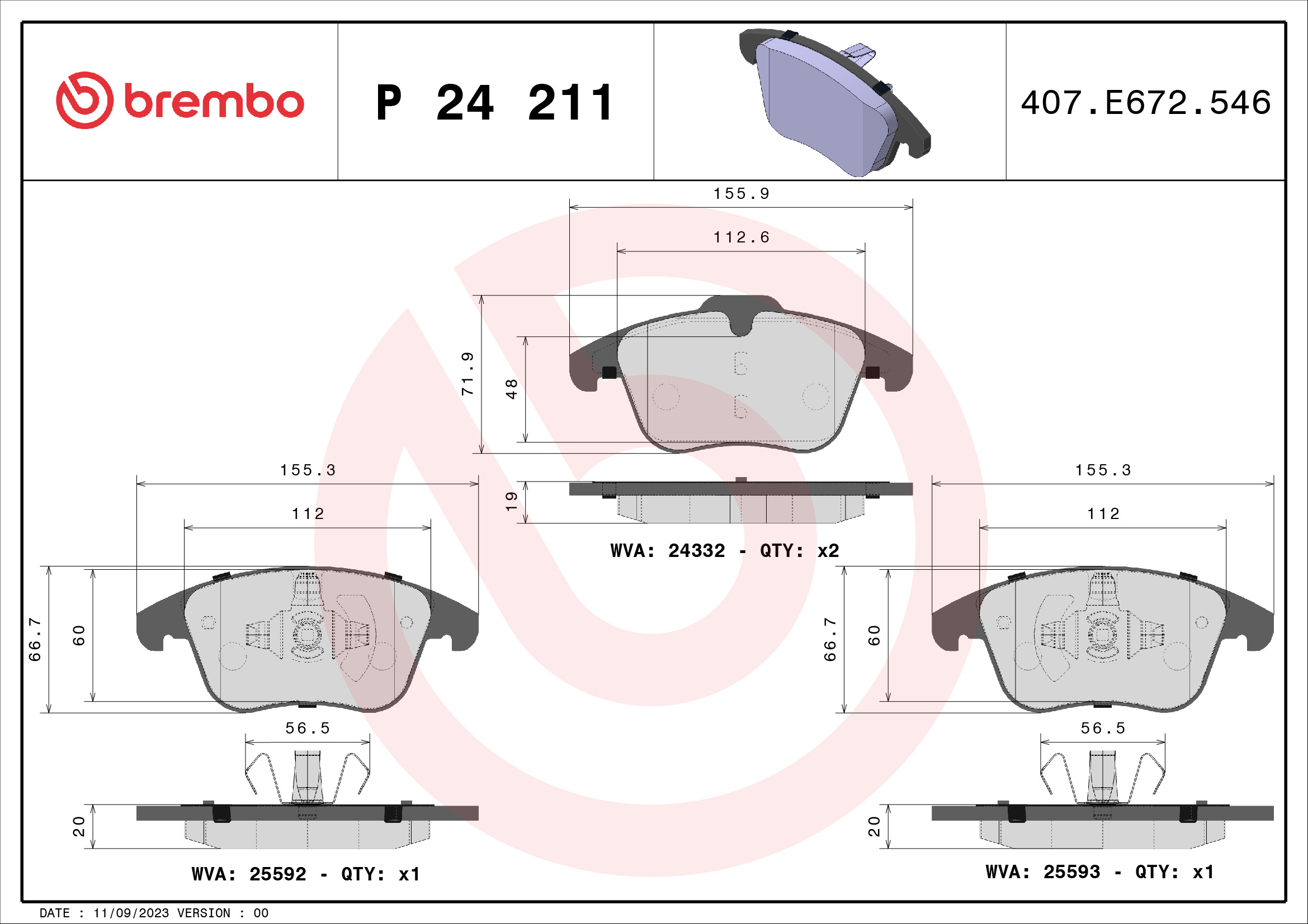 BREMBO 1001869744 P24211 - Első fékbetét készlet