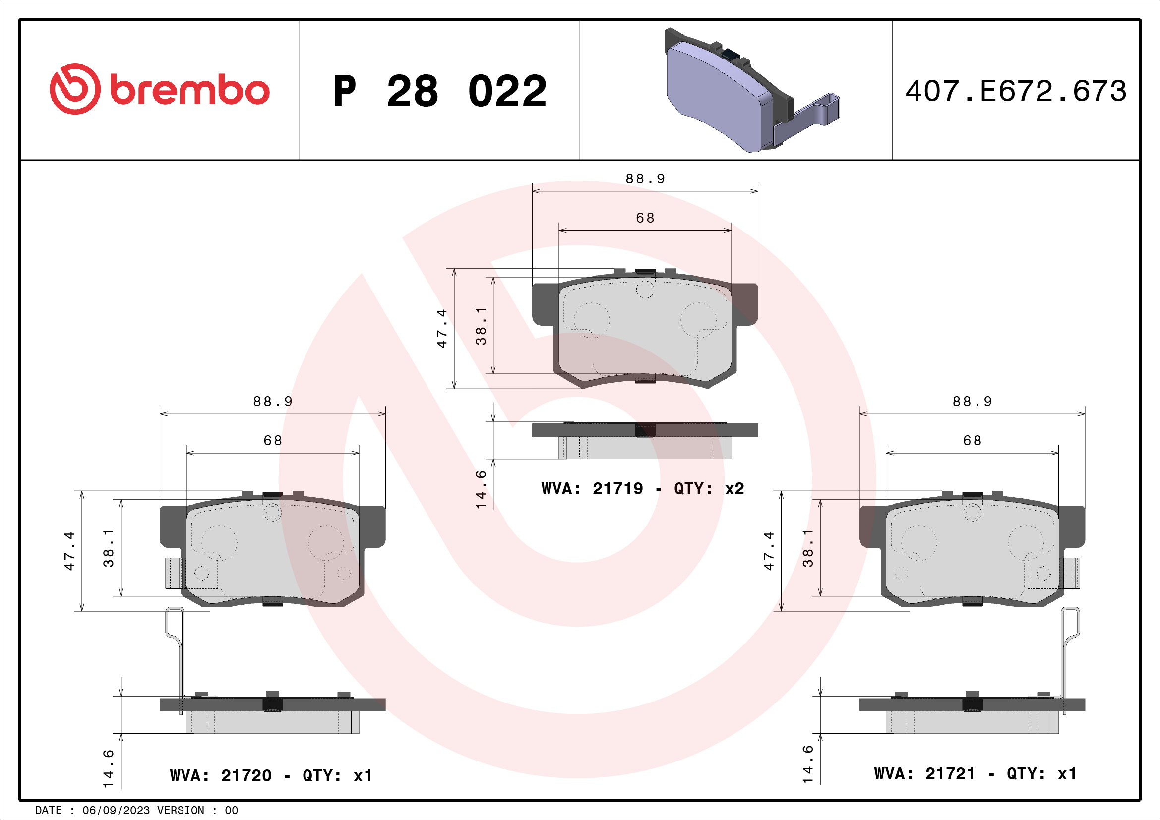 BREMBO  Fékbetét készlet, tárcsafék