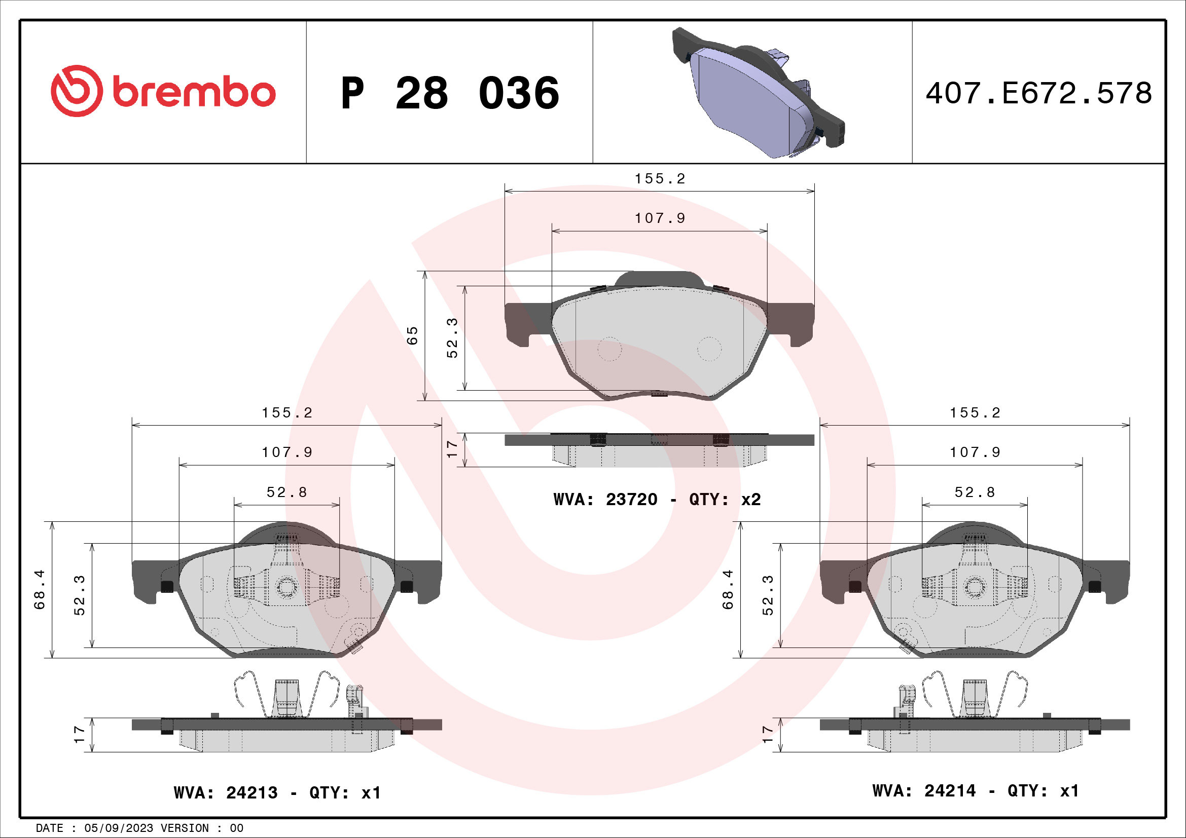 BREMBO P28036 Fékbetét készlet, tárcsafék