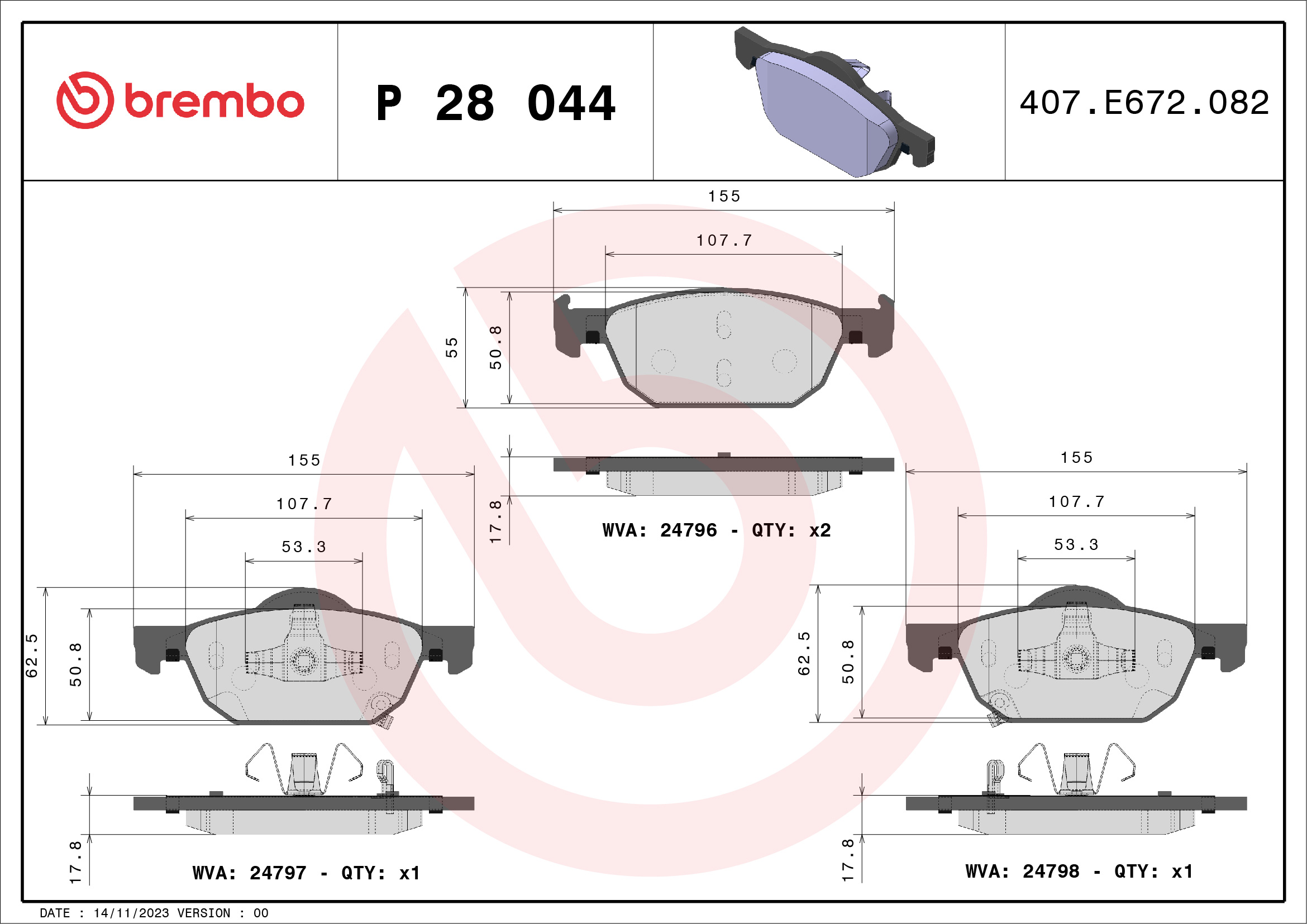 BREMBO 1001062619 P28044 - Első fékbetét készlet