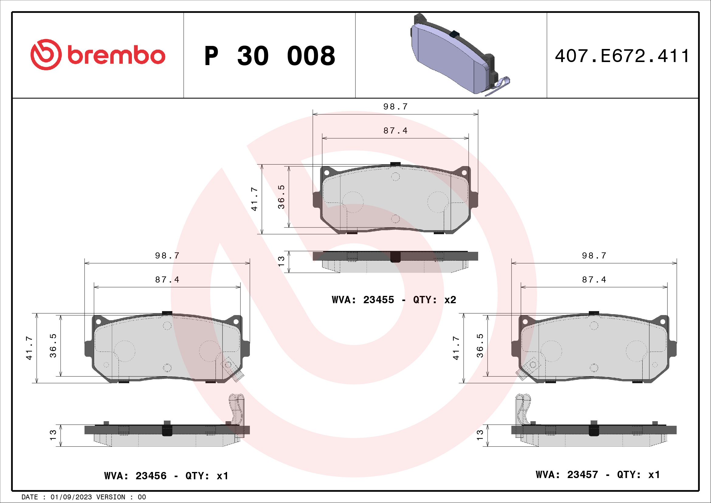BREMBO BP30008 Fékbetét készlet, tárcsafék