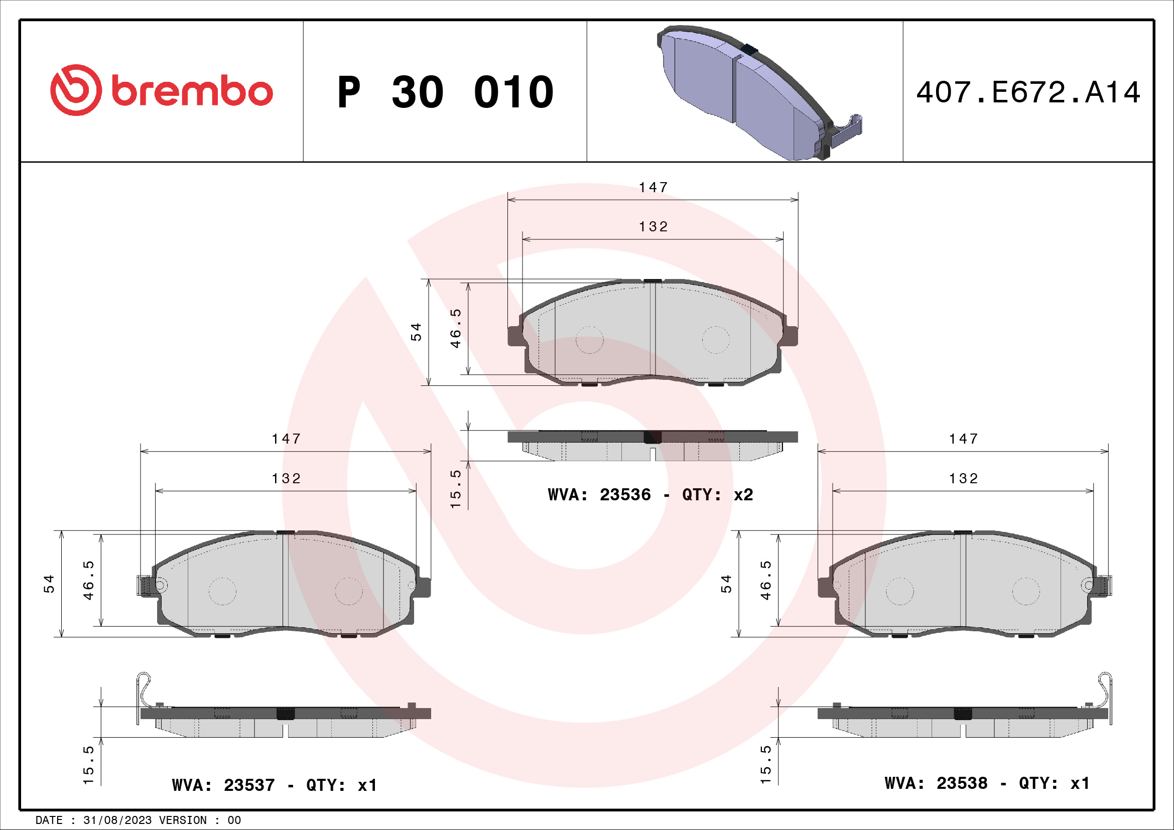 BREMBO BP30010 Fékbetét készlet, tárcsafék