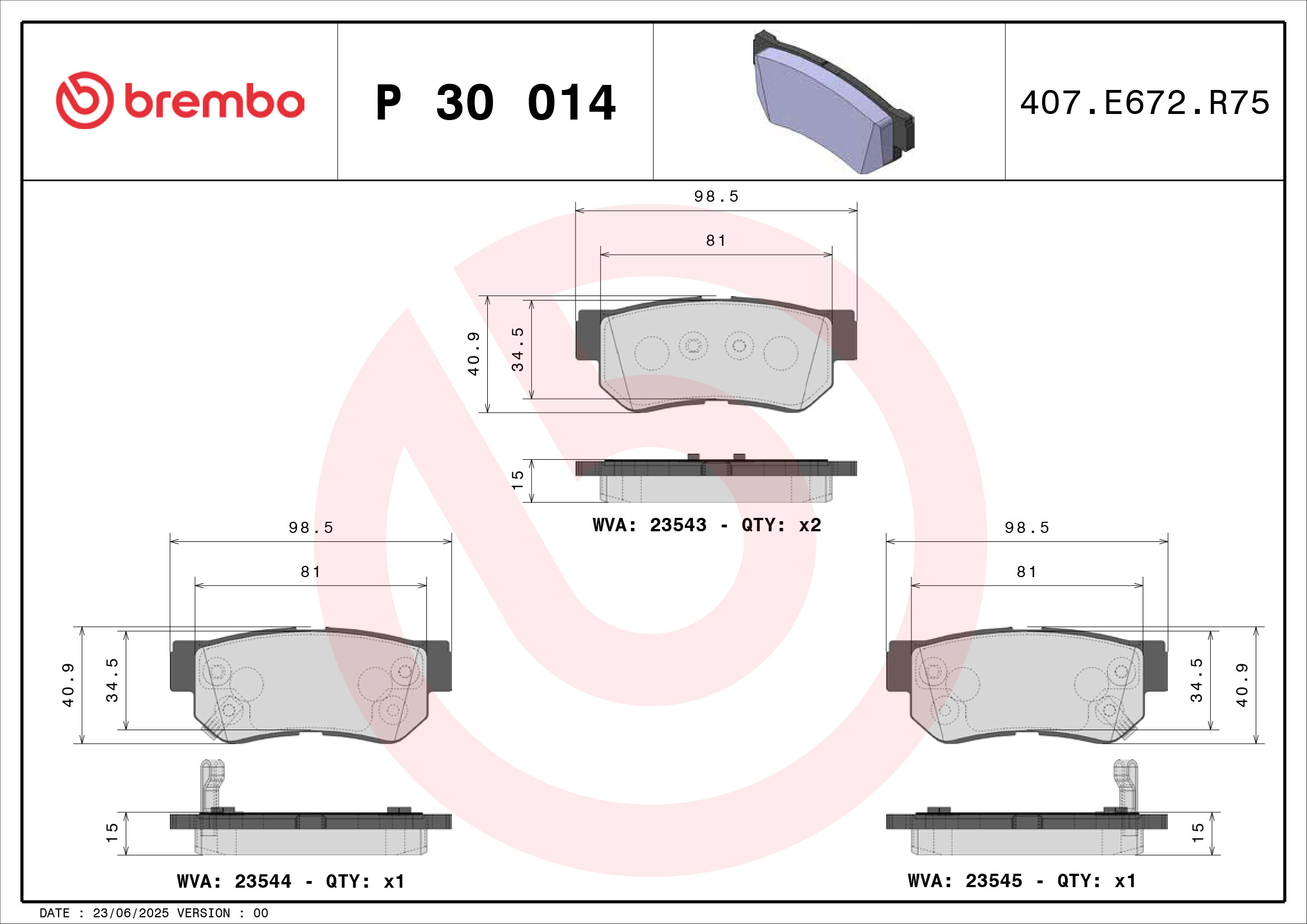 BREMBO BREP30014 fékbetét készlet, tárcsafék