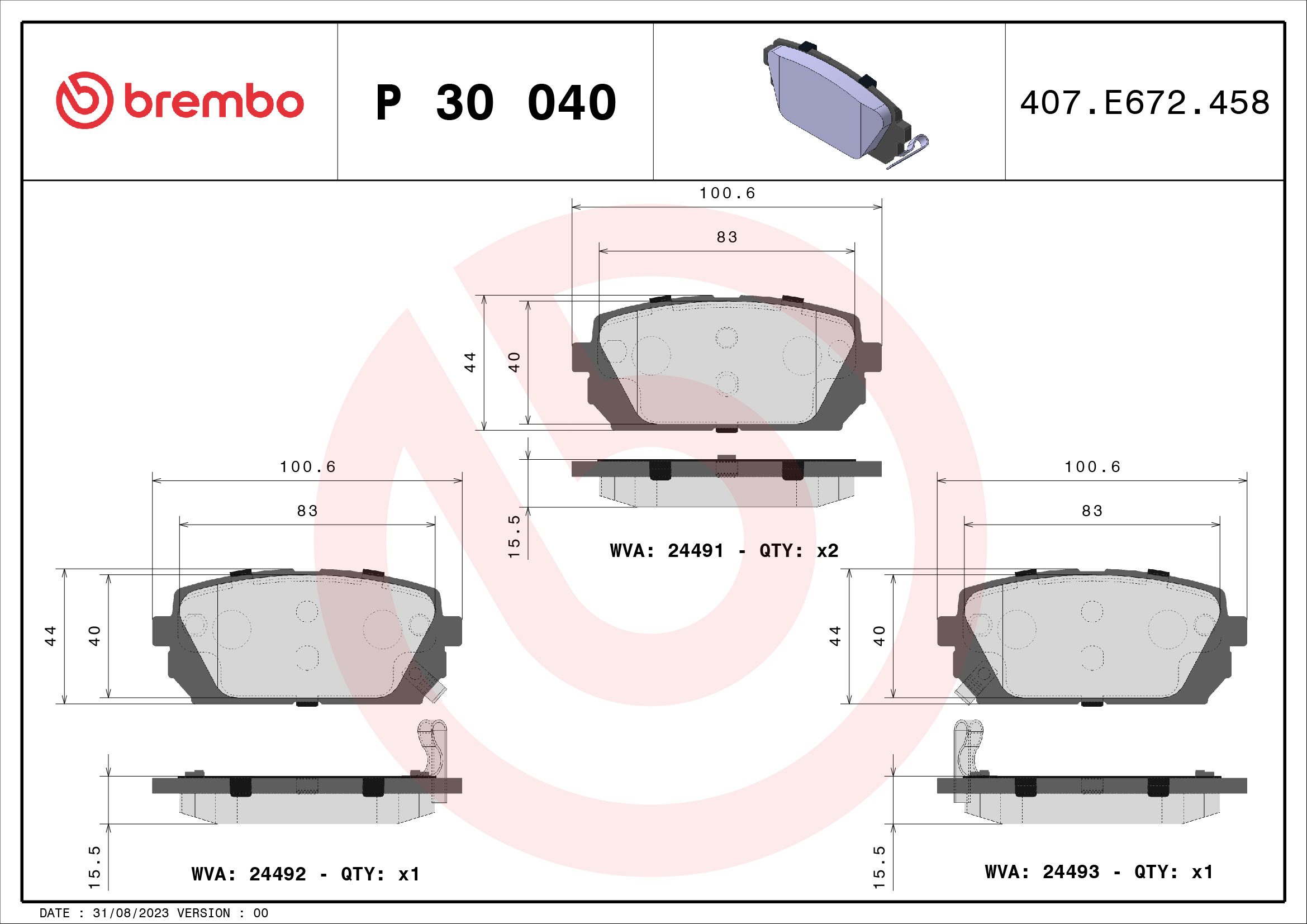 BREMBO BP30040 Fékbetét készlet, tárcsafék