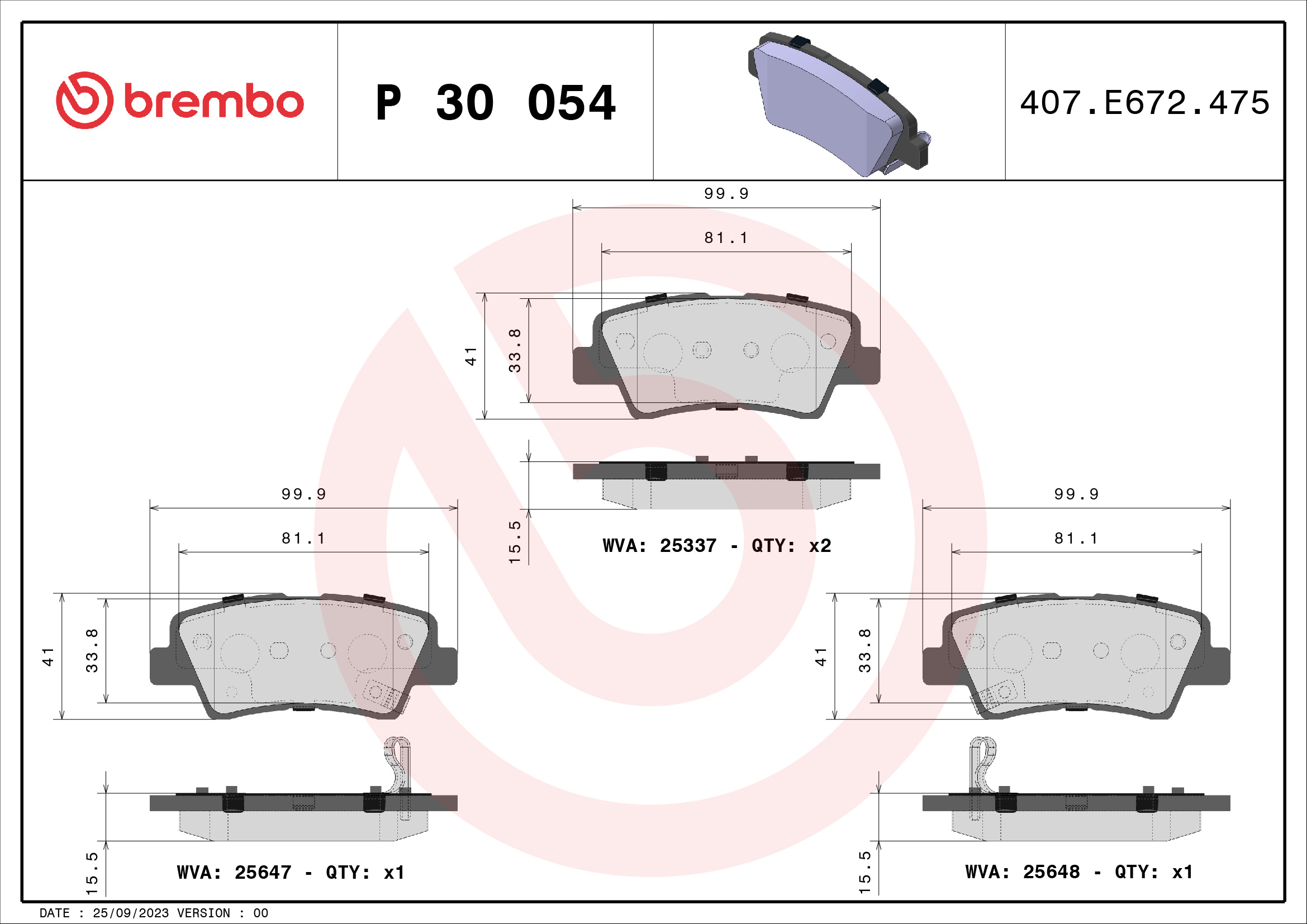 BREMBO BREP30054 fékbetét készlet, tárcsafék