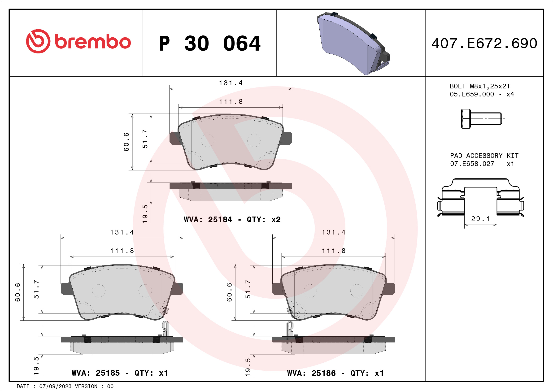 BREMBO P30064 Fékbetét készlet, tárcsafék