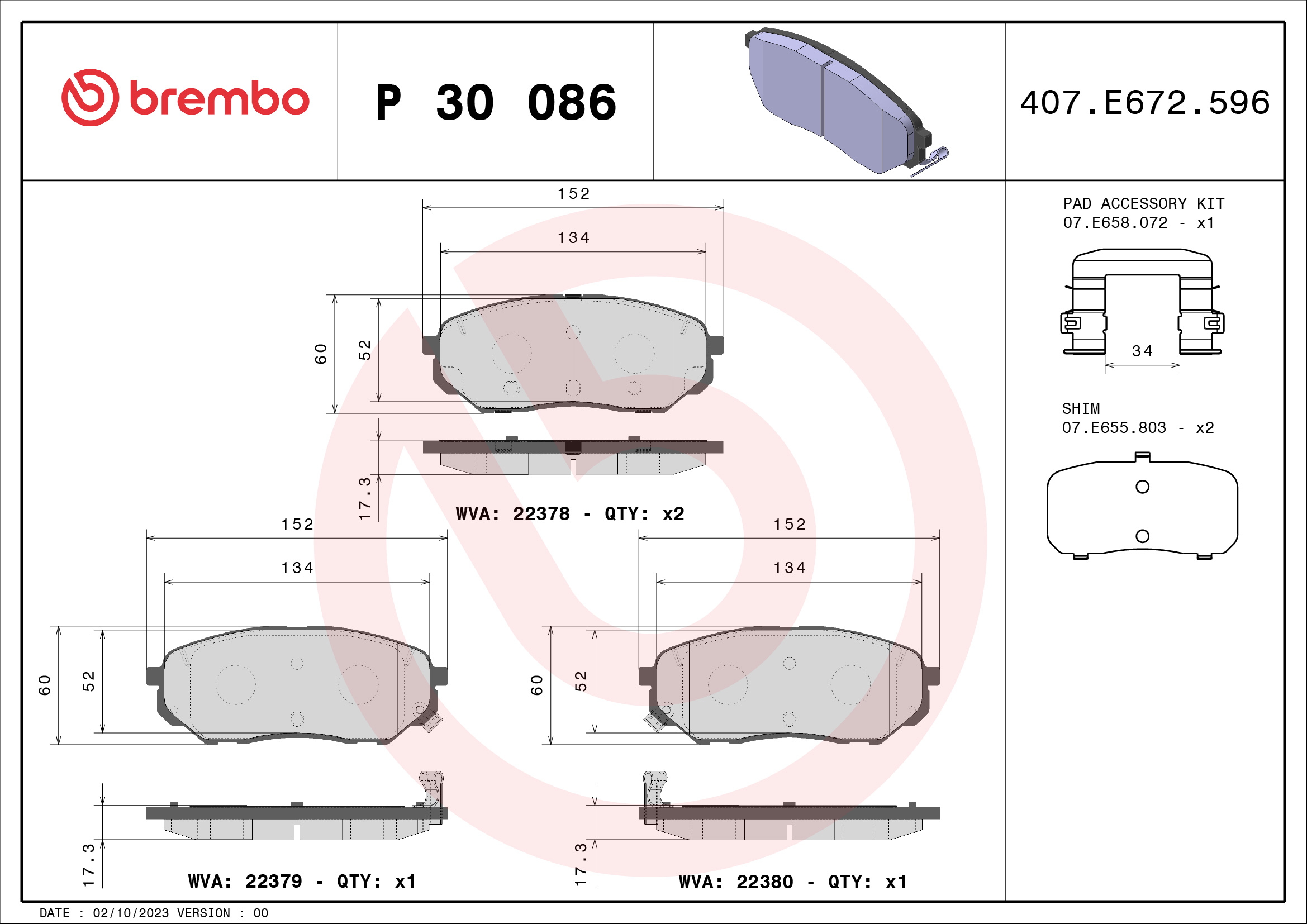 BREMBO P 30 086 Fékbetét készlet, tárcsafék