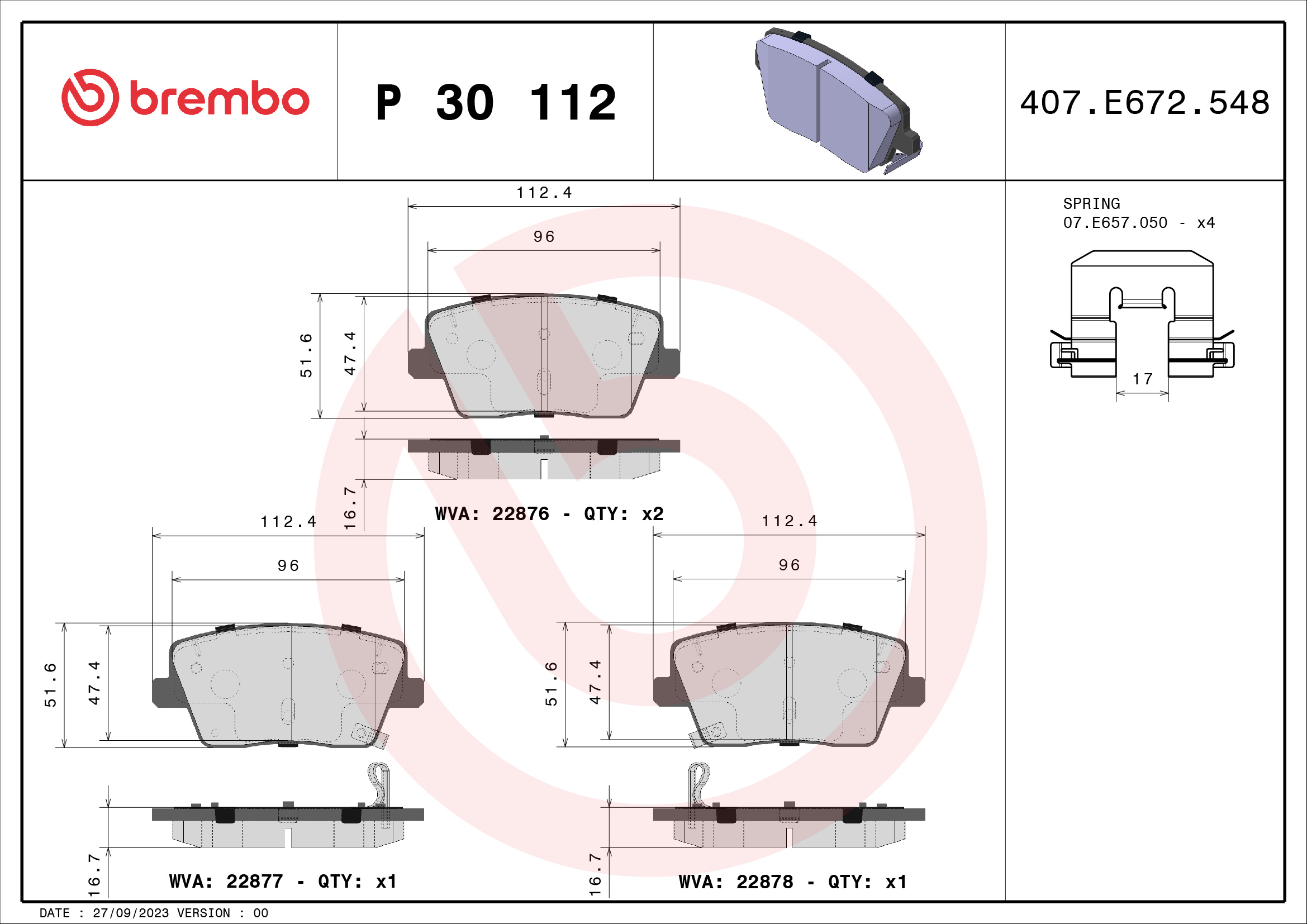 BREMBO BREP30112 fékbetét készlet, tárcsafék