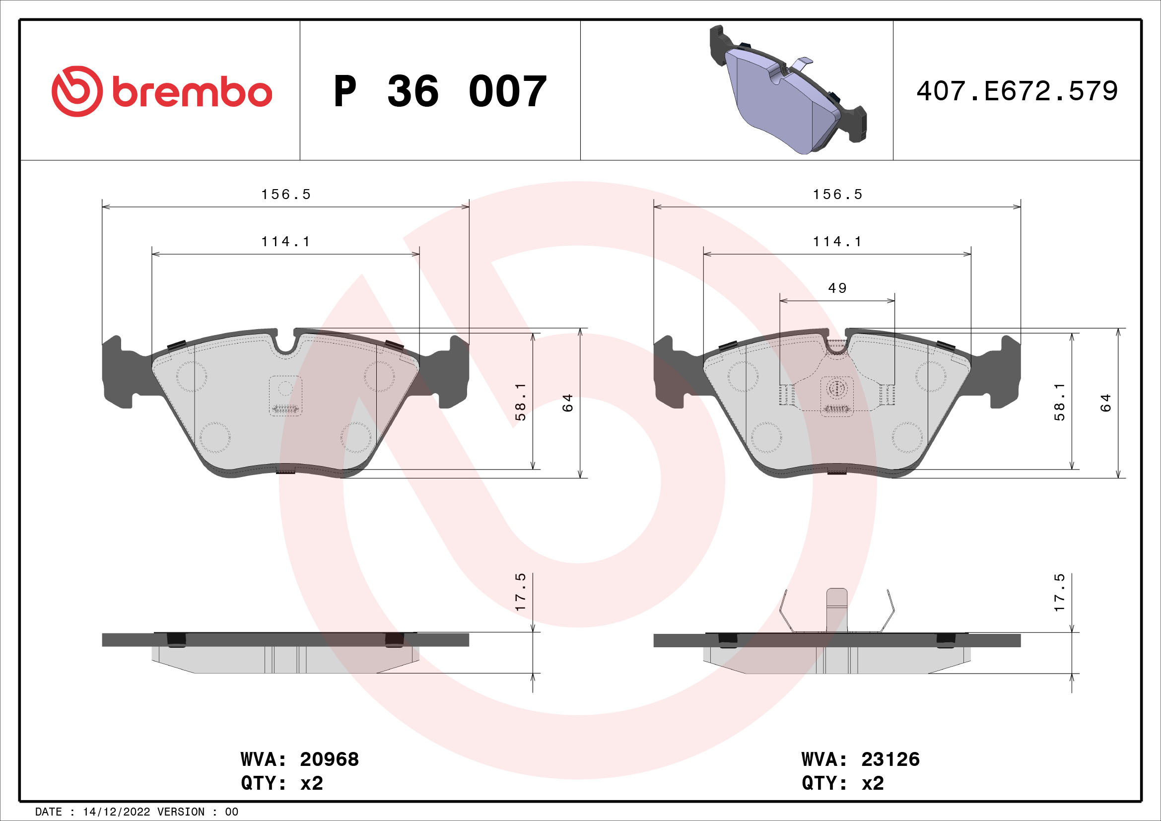 BREMBO BREP36007 fékbetét készlet, tárcsafék