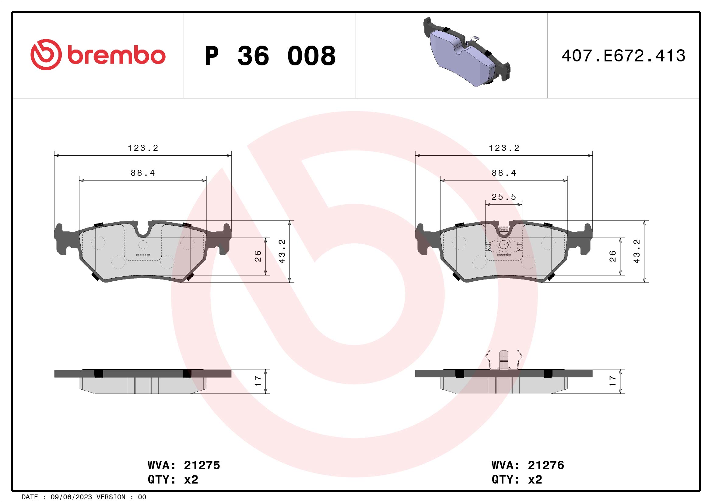 BREMBO BP36008 Fékbetét készlet, tárcsafék