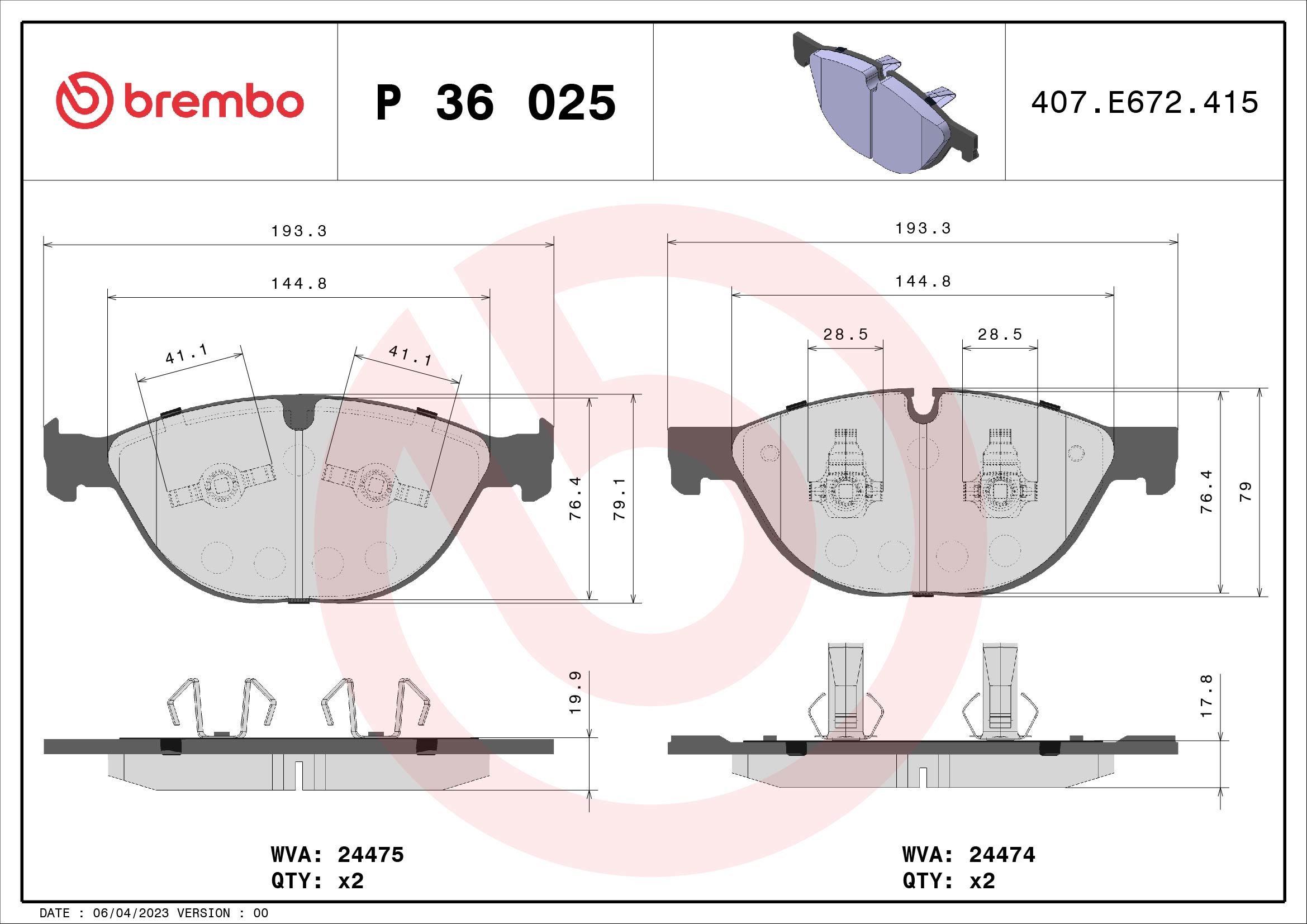 BREMBO 1001538841 P36025 - Első fékbetét készlet