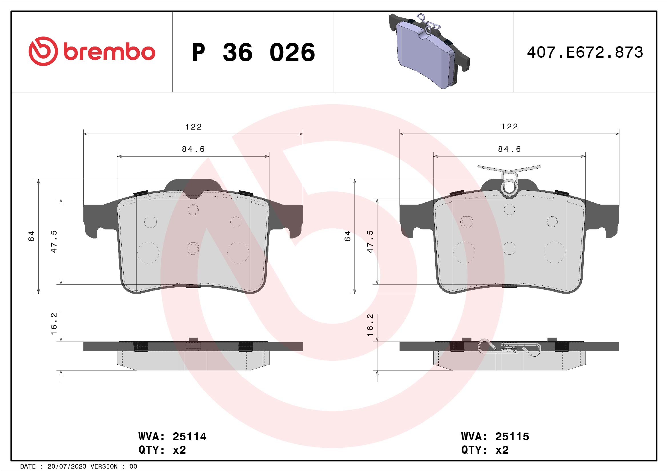 BREMBO P36026 Fékbetét készlet, tárcsafék