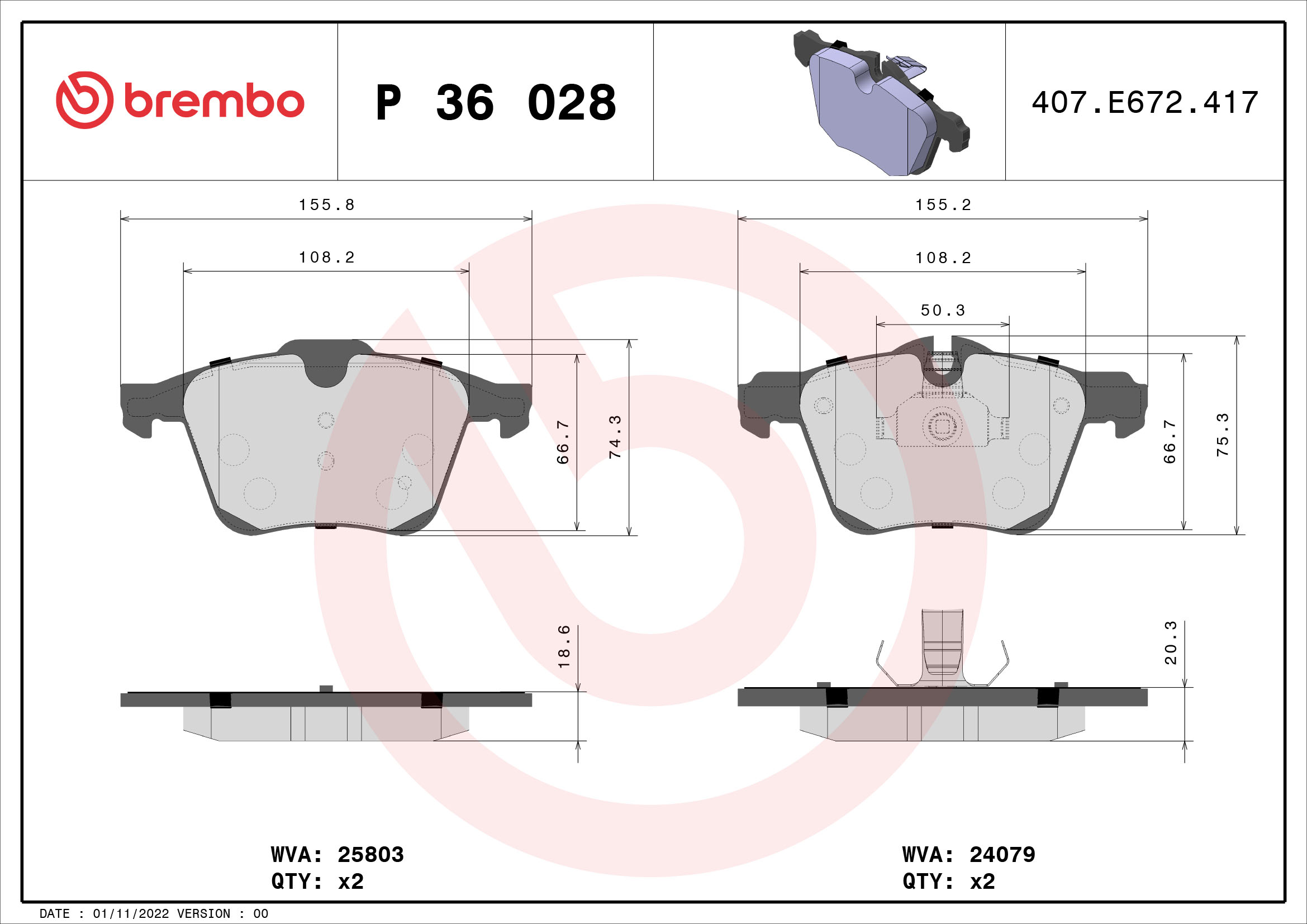 BREMBO BREP36028 fékbetét készlet, tárcsafék