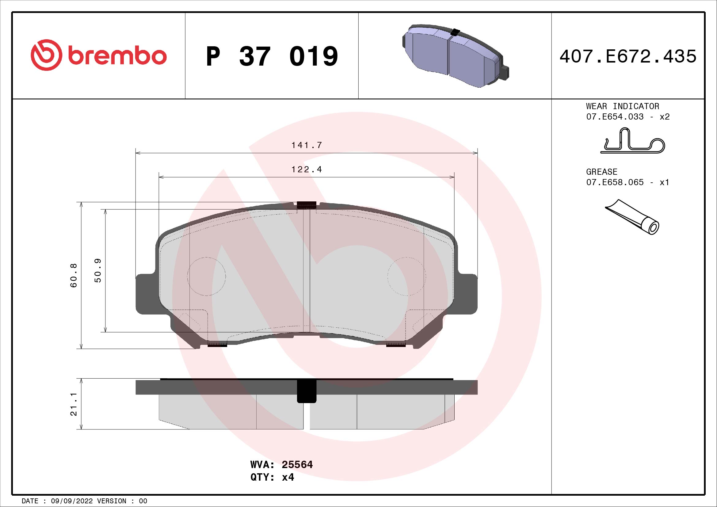 BREMBO BREP37019 fékbetét készlet, tárcsafék