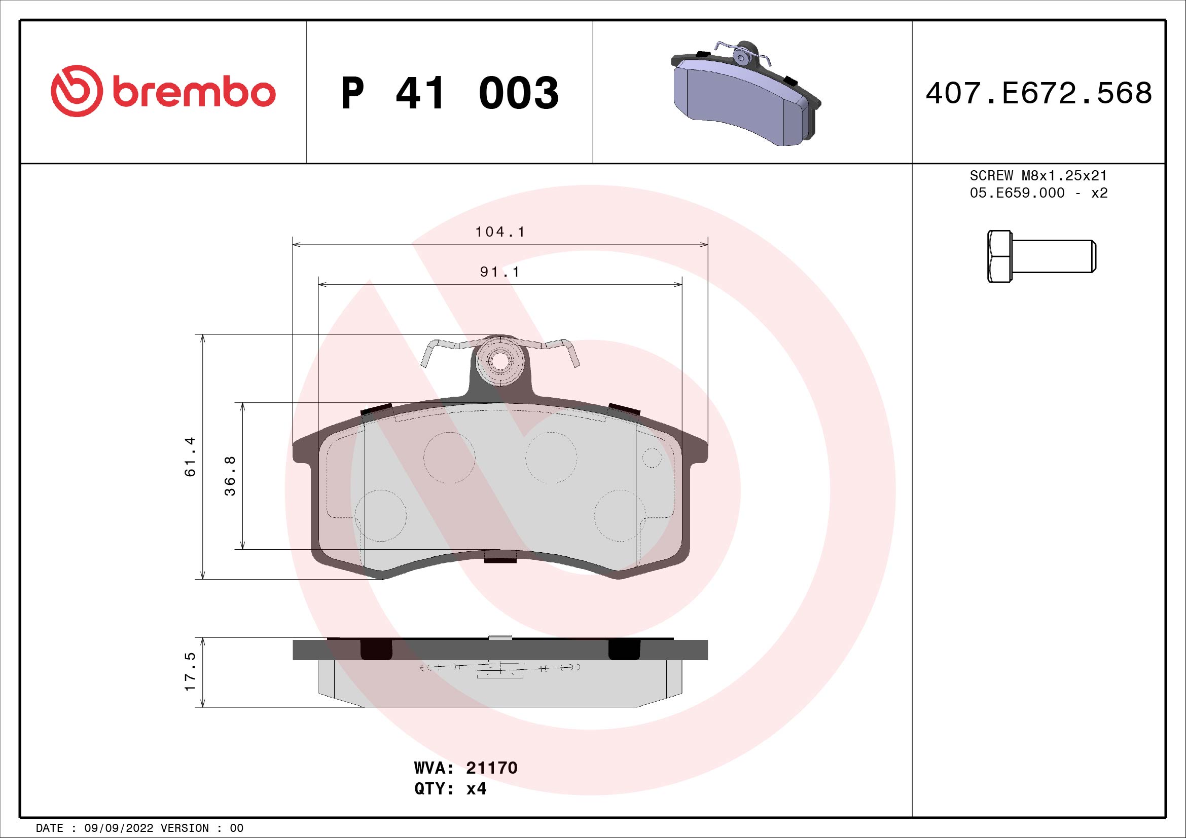 BREMBO BP41003 Fékbetét készlet, tárcsafék