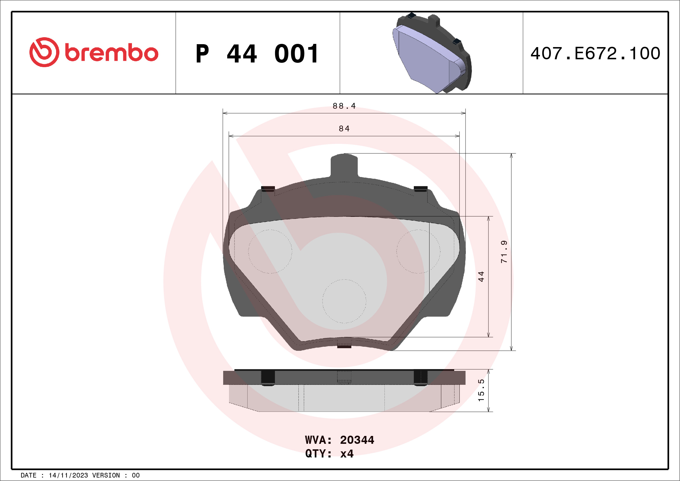 BREMBO BREP44001 fékbetét készlet, tárcsafék