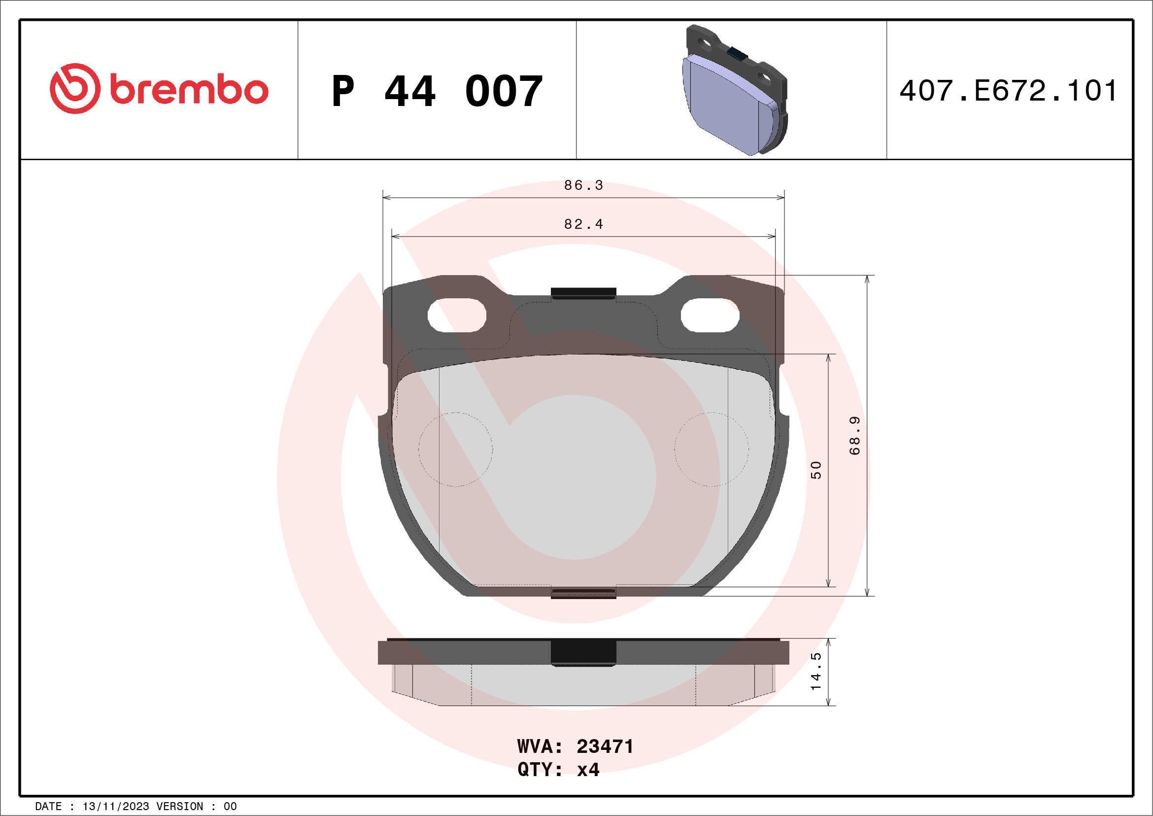 BREMBO BREP44007 fékbetét készlet, tárcsafék