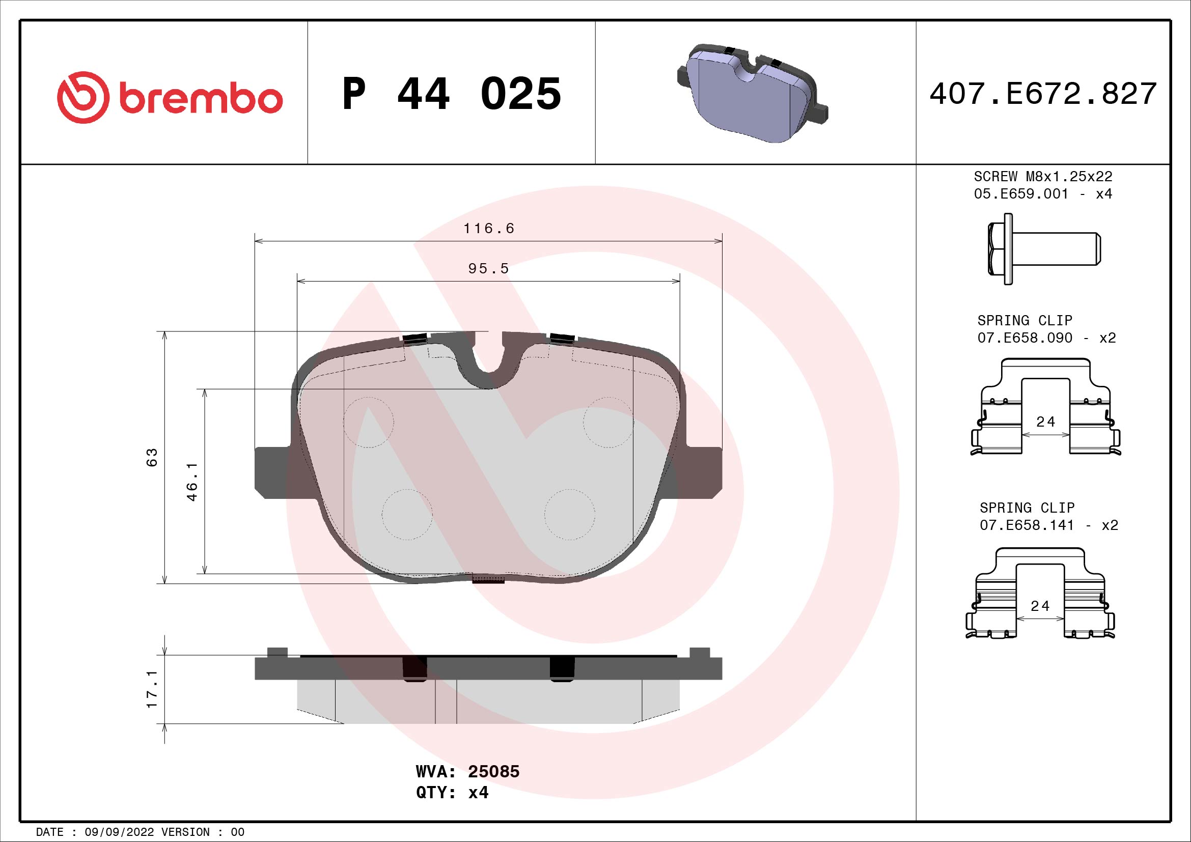 BREMBO BREP44025 fékbetét készlet, tárcsafék