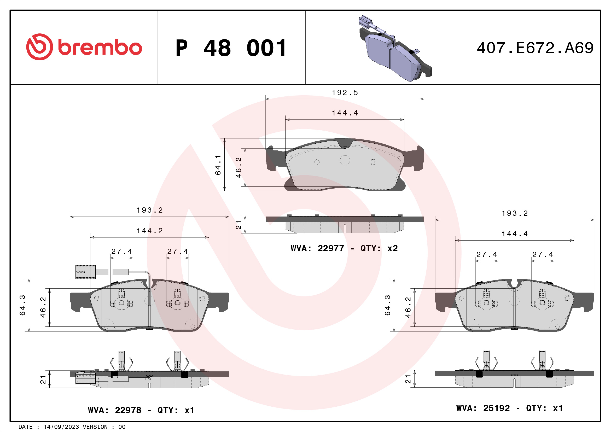 BREMBO BREP48001 fékbetét készlet, tárcsafék