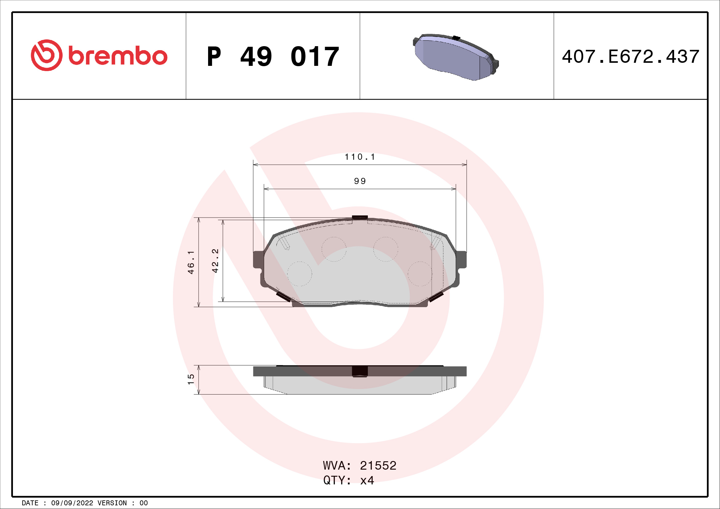 BREMBO  P49017 - Első fékbetét készlet