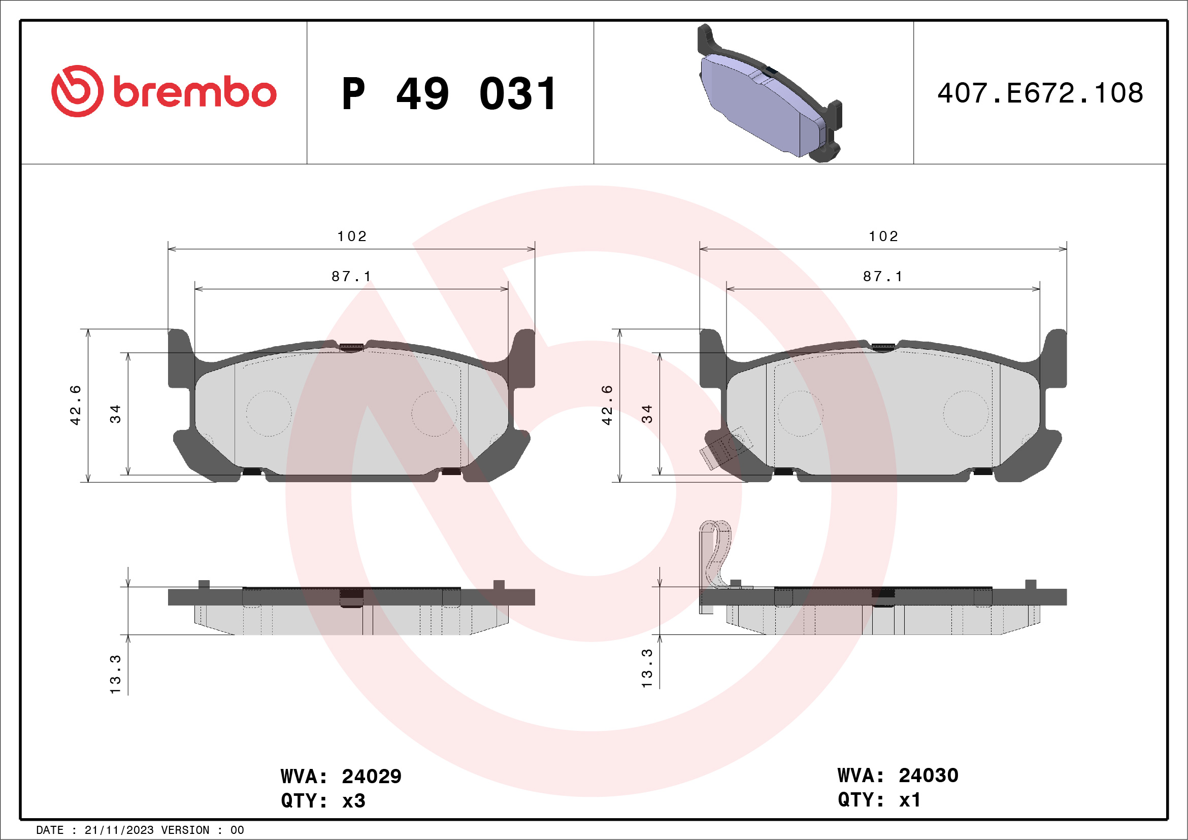 BREMBO BREP49031 fékbetét készlet, tárcsafék