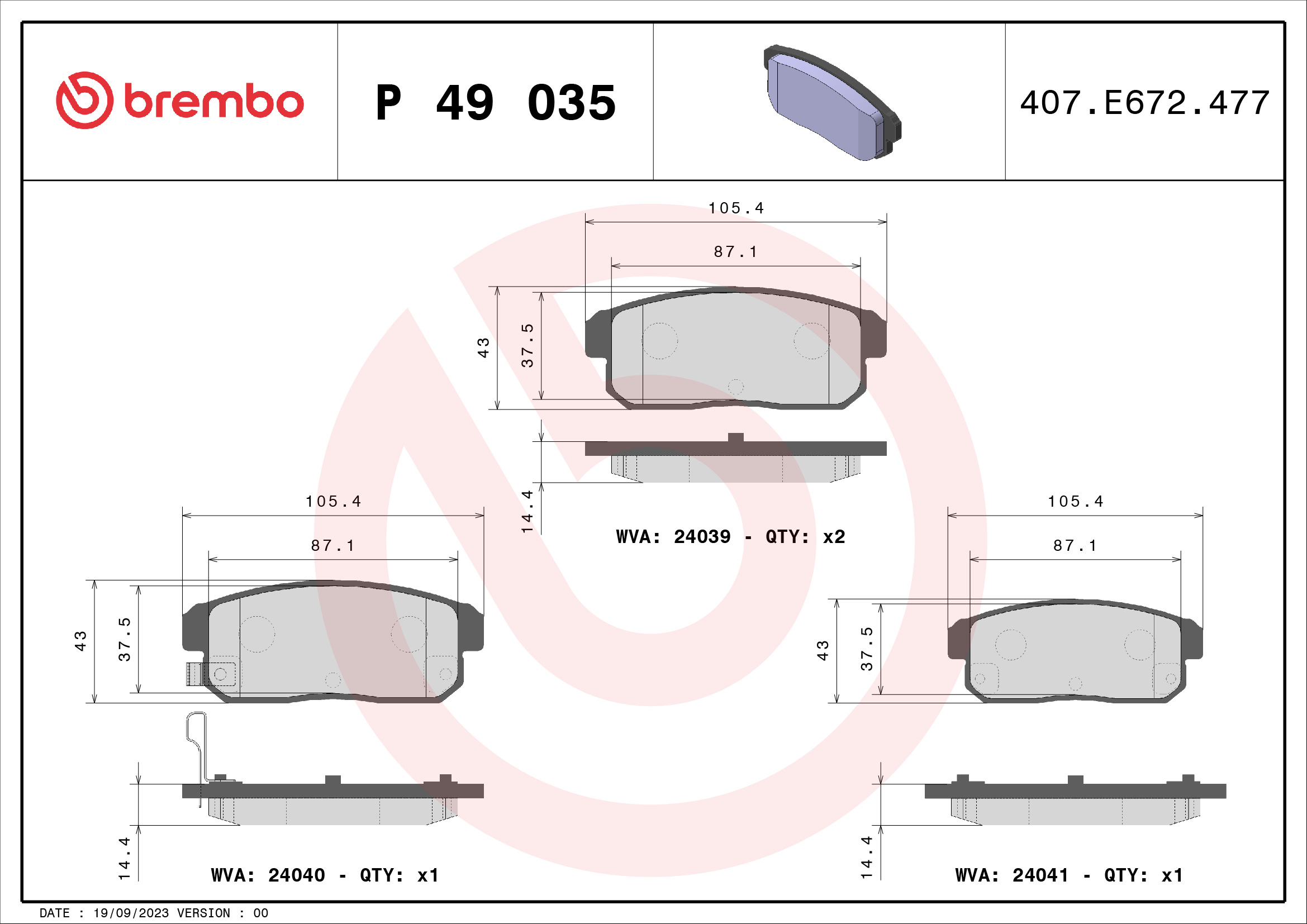 BREMBO BREP49035 fékbetét készlet, tárcsafék