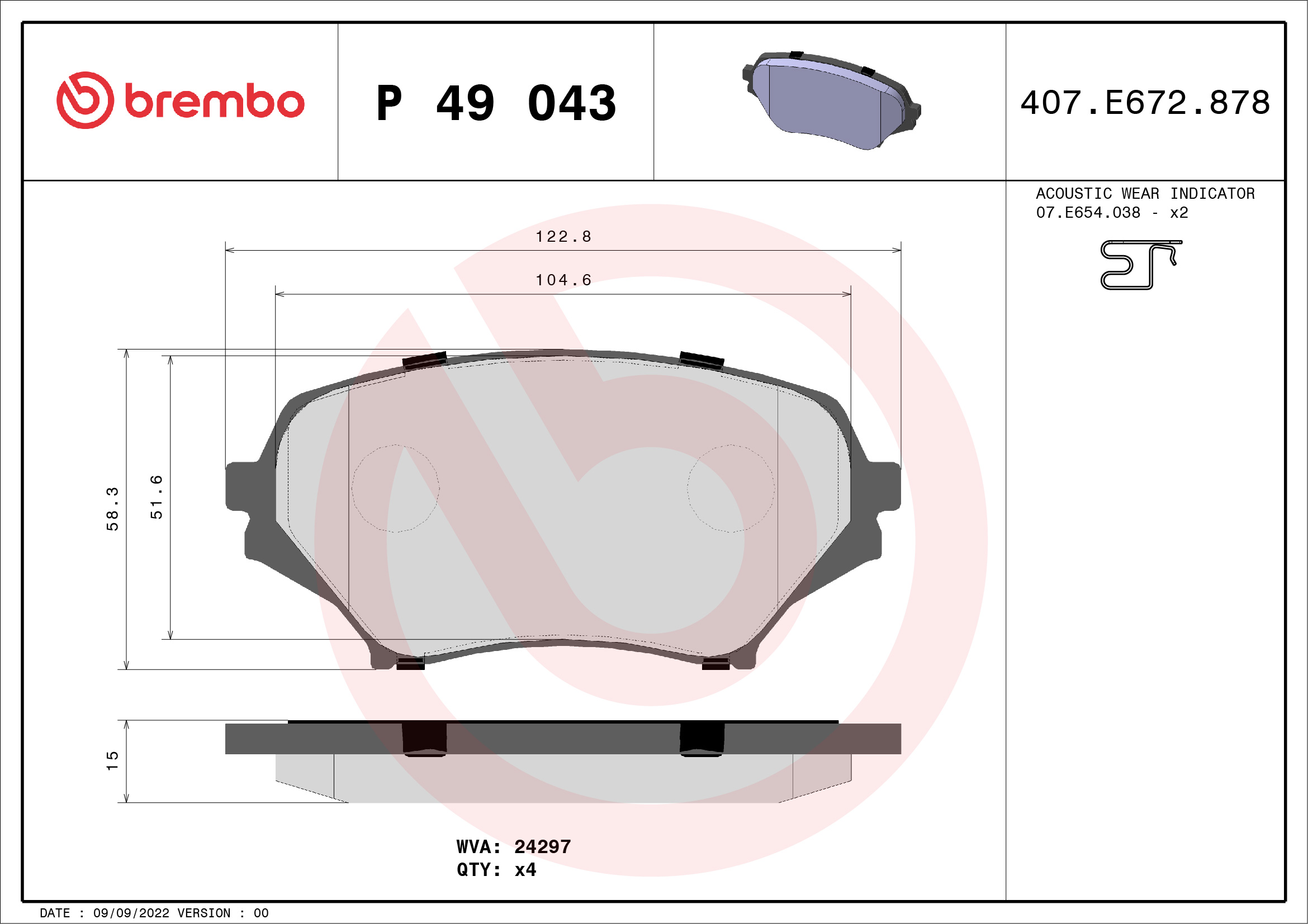 BREMBO BP49043 Fékbetét készlet, tárcsafék