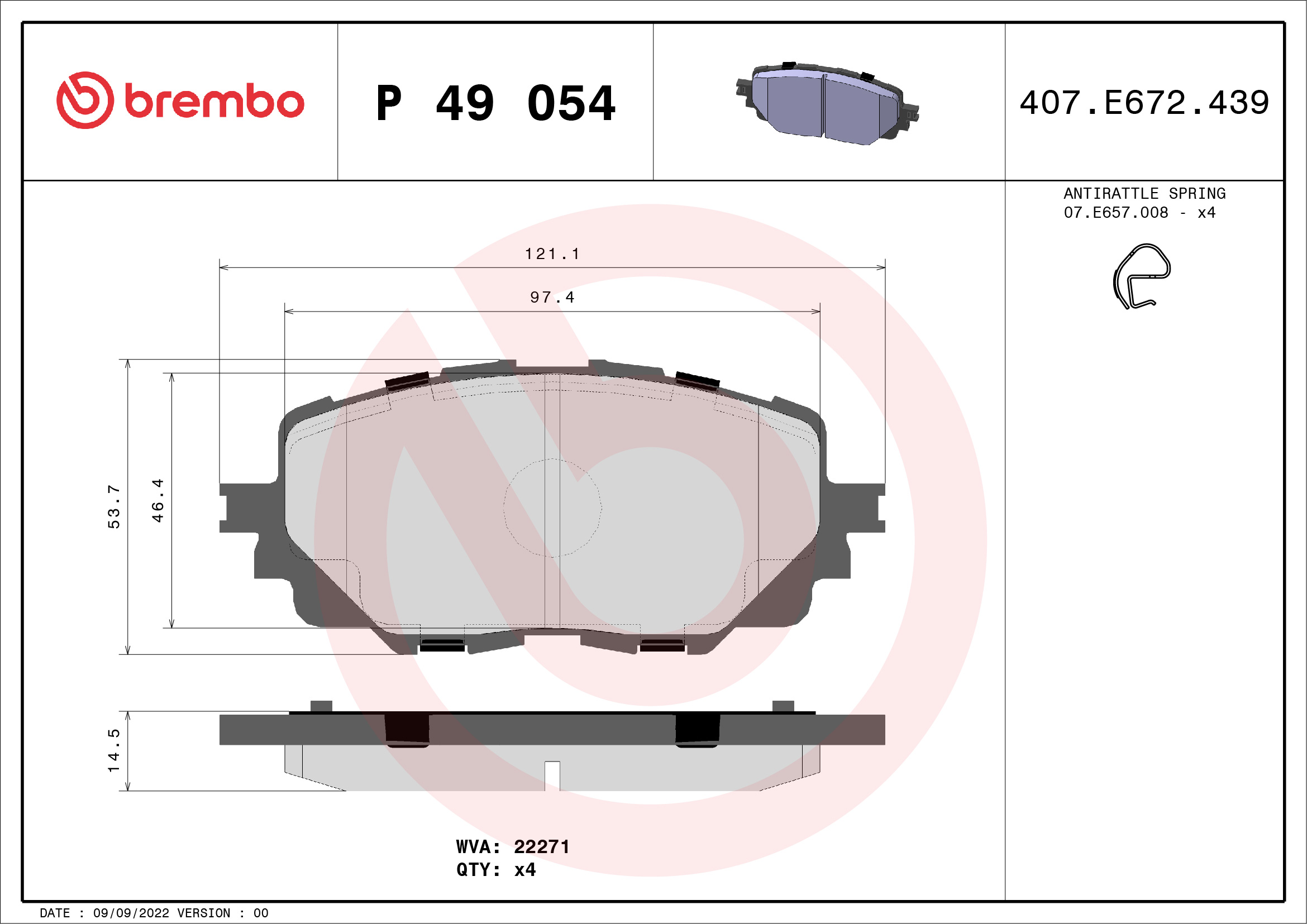 BREMBO BREP49054 fékbetét készlet, tárcsafék