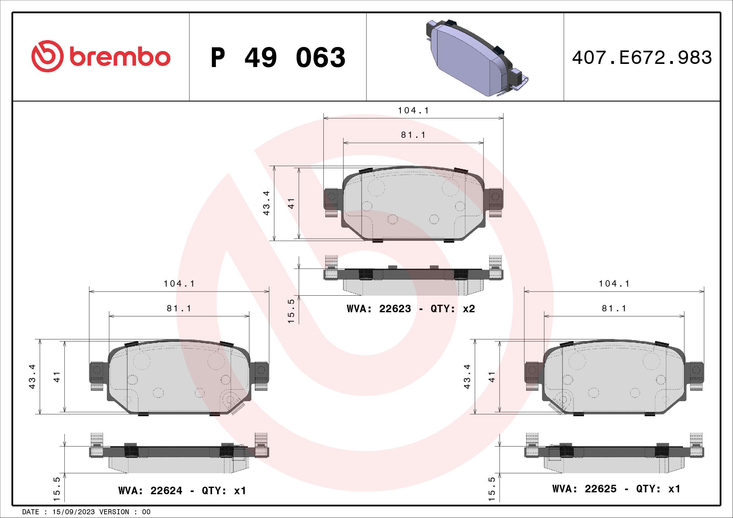 BREMBO BREP49063 fékbetét készlet, tárcsafék