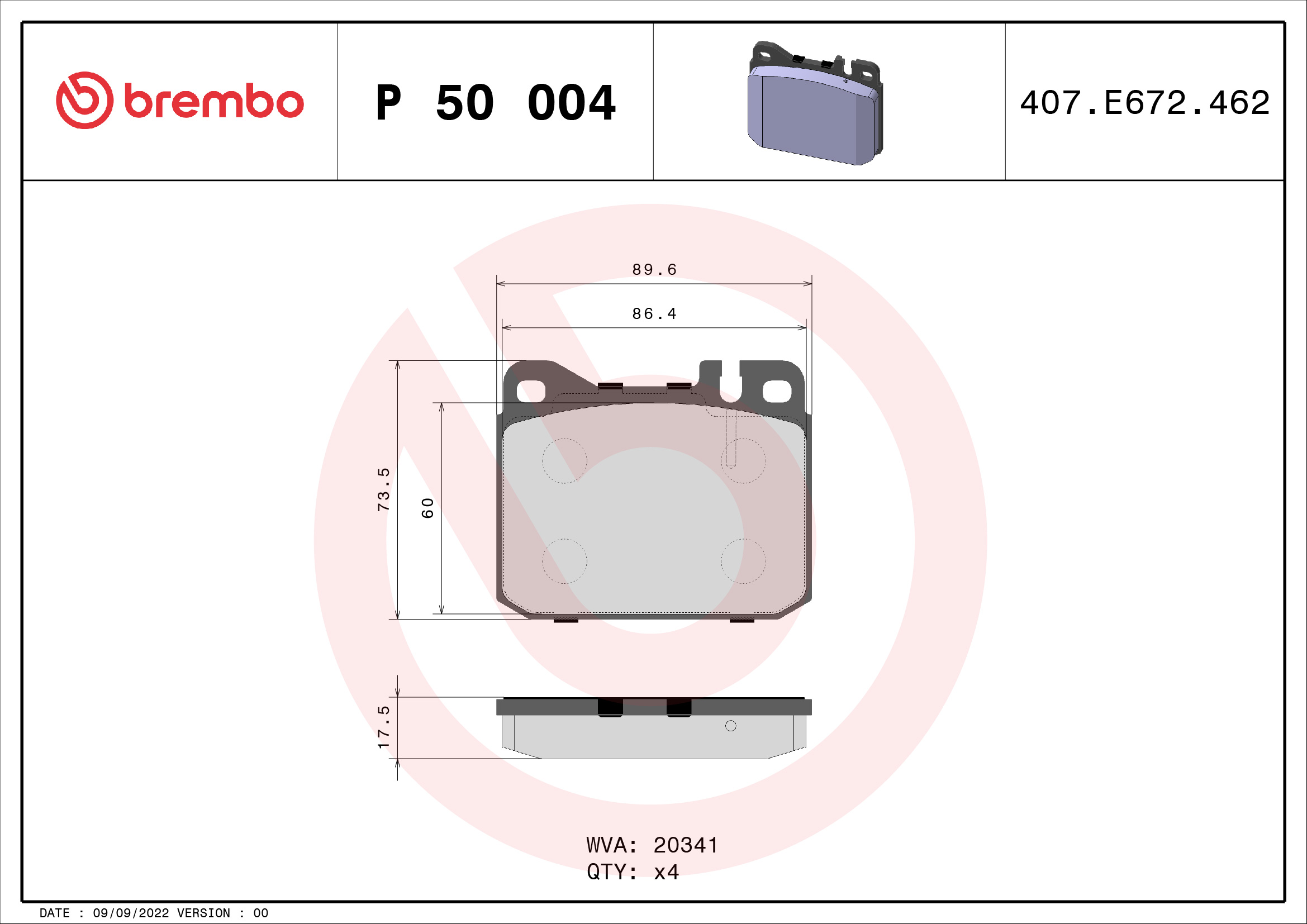 BREMBO BP50004 Fékbetét készlet, tárcsafék