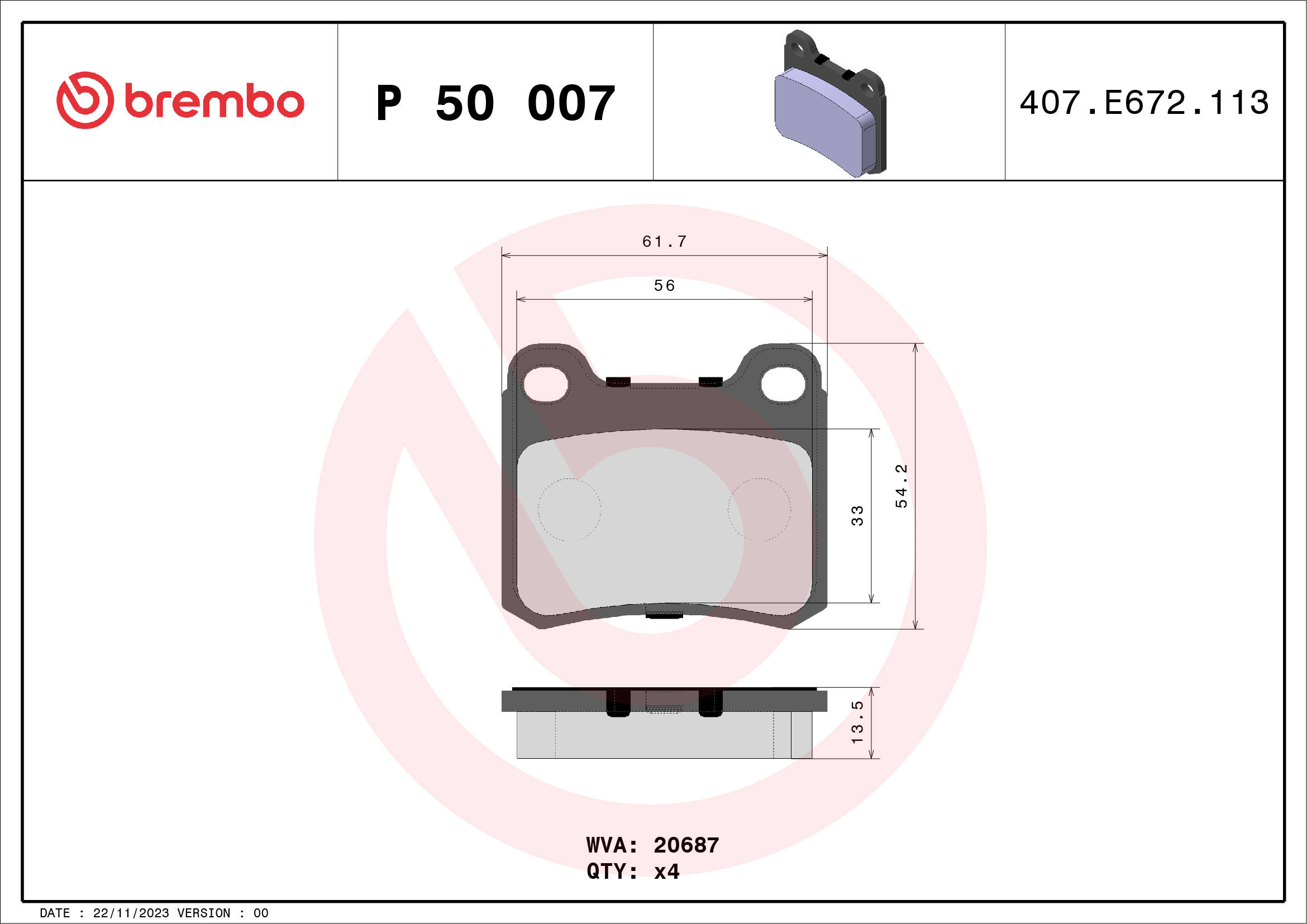 BREMBO BREP50007 fékbetét készlet, tárcsafék