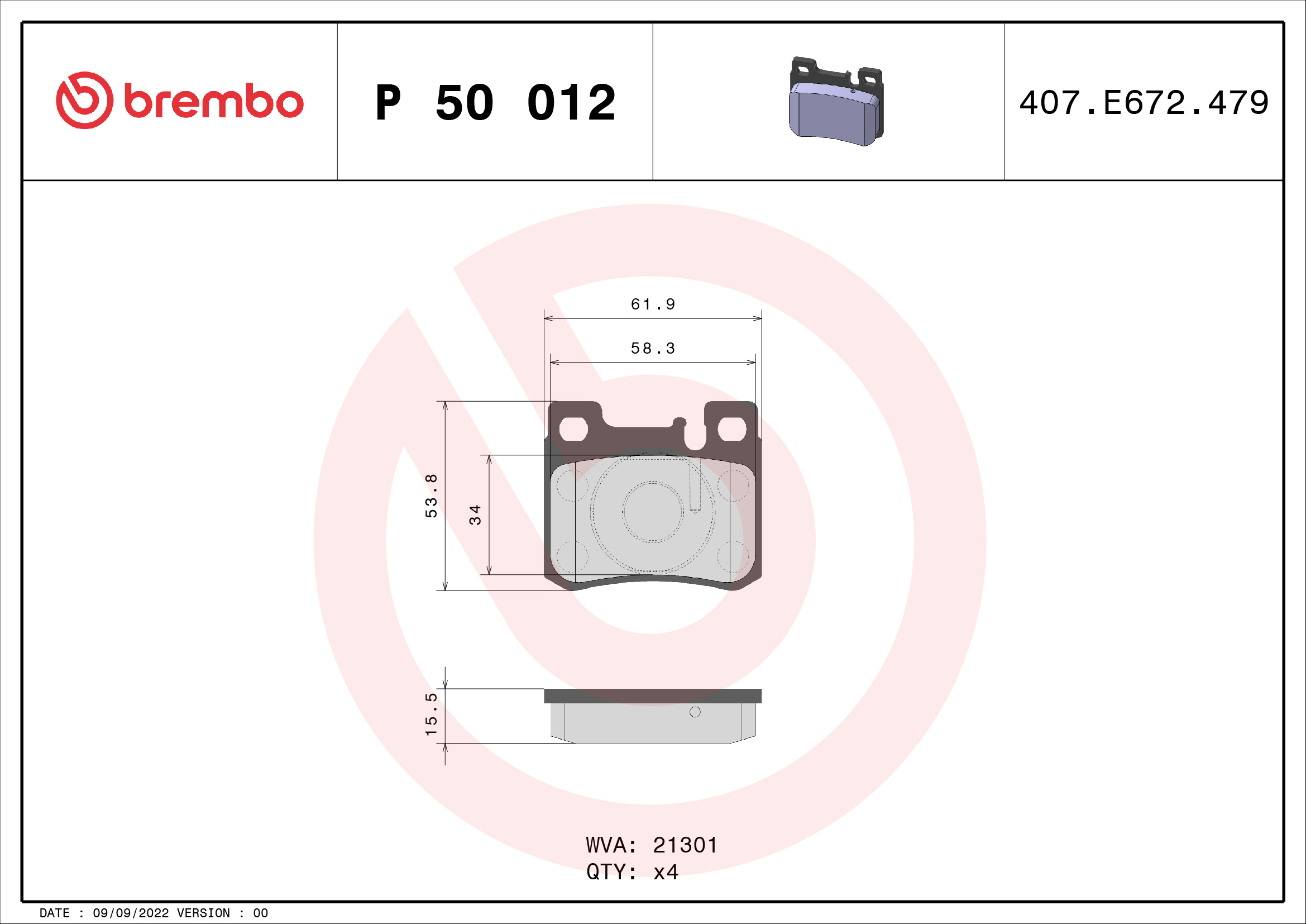 BREMBO BP50012 Fékbetét készlet, tárcsafék