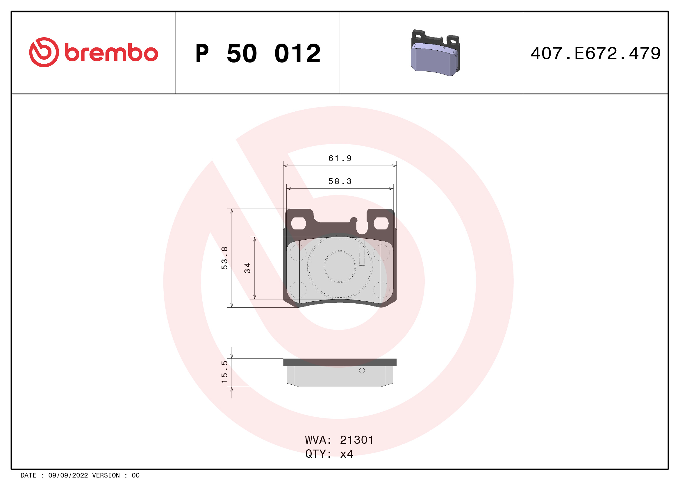 BREMBO BREP50012 fékbetét készlet, tárcsafék