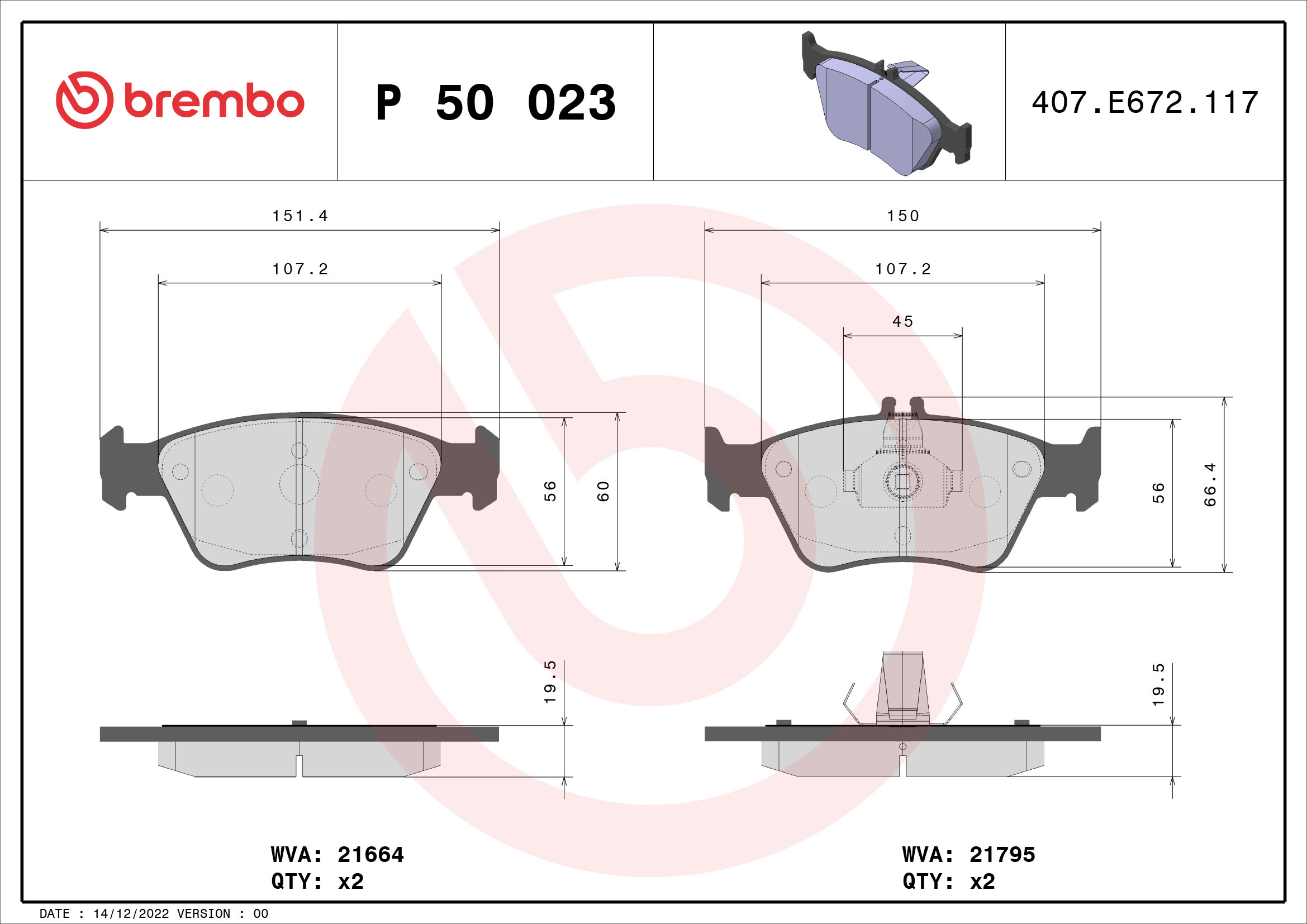 BREMBO P50023 Fékbetét készlet, tárcsafék