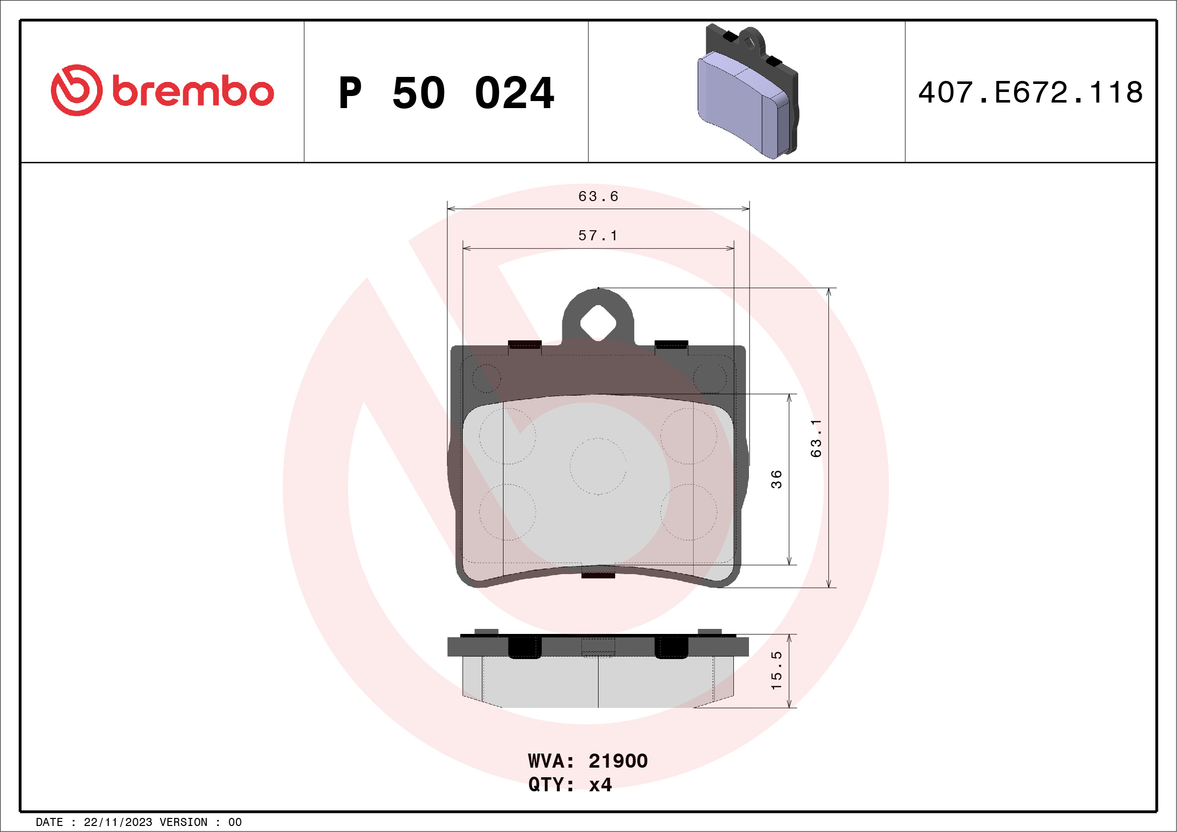BREMBO BP50024 Fékbetét készlet, tárcsafék