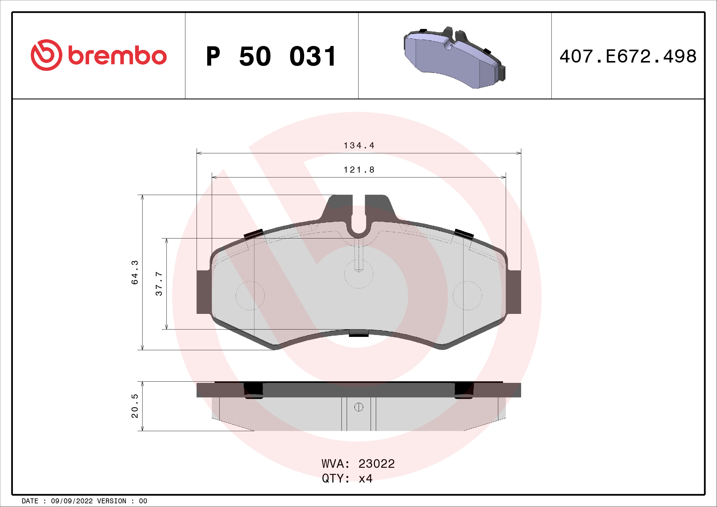BREMBO P50031 Fékbetét készlet, tárcsafék