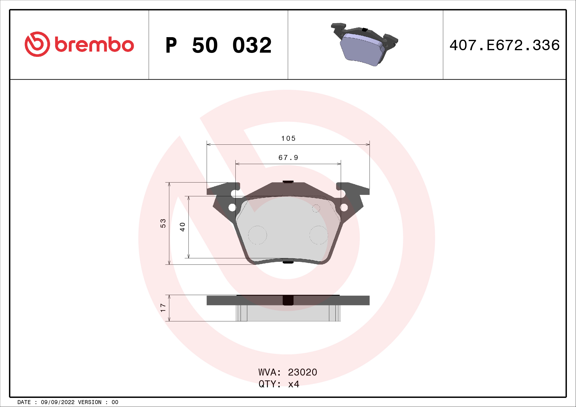 BREMBO BP50032 Fékbetét készlet, tárcsafék