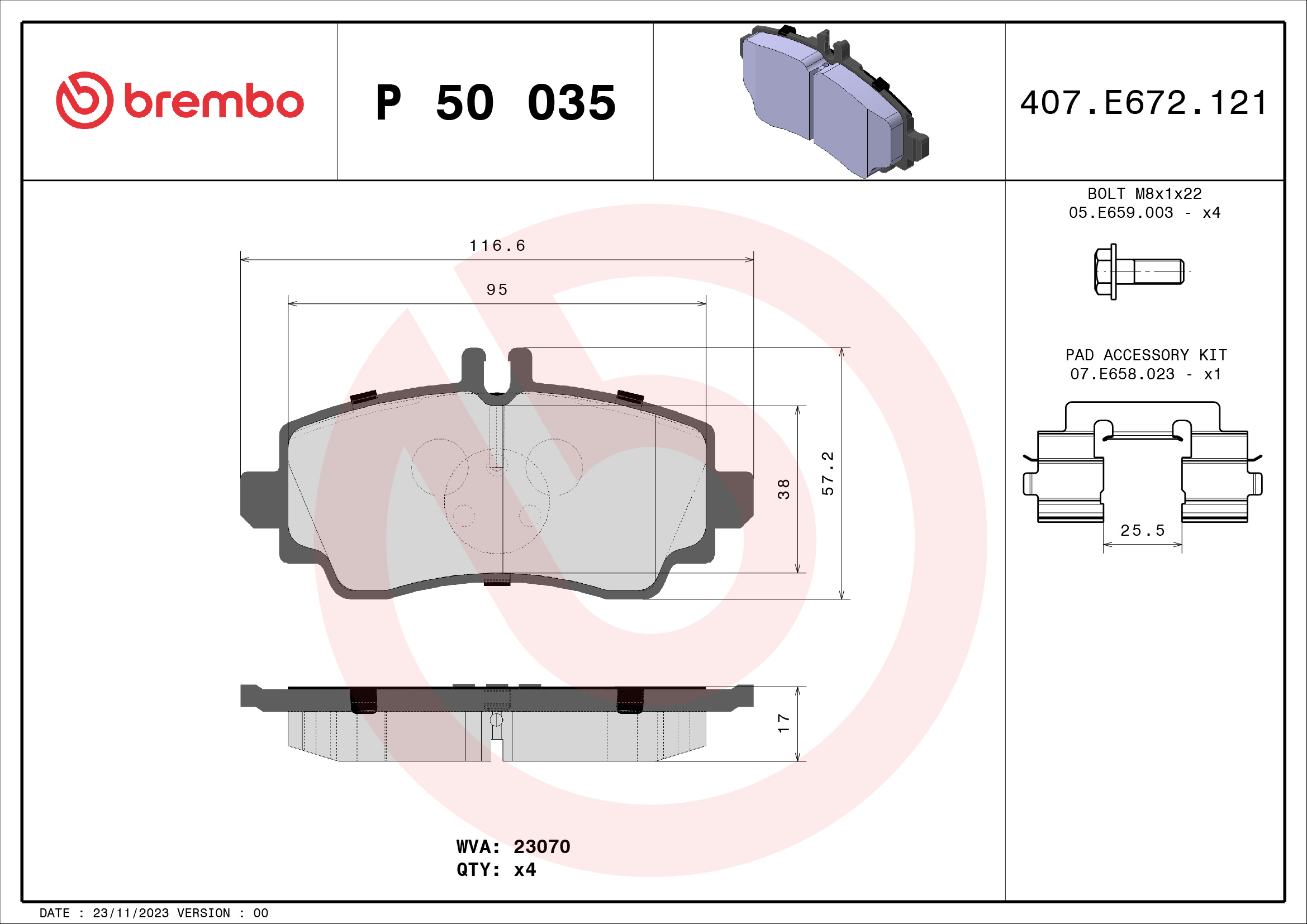 BREMBO BP50035 Fékbetét készlet, tárcsafék