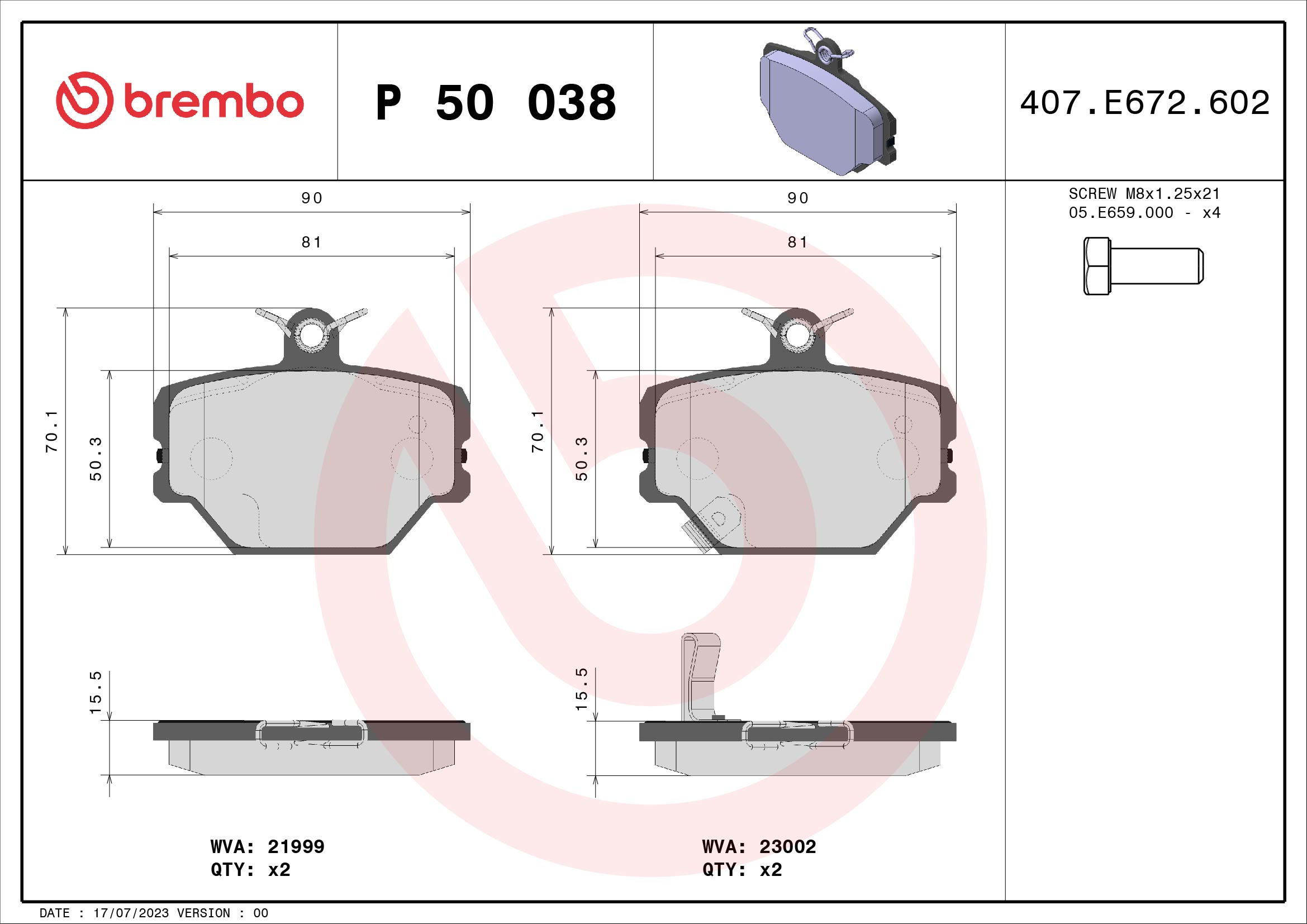 BREMBO BP50038 Fékbetét készlet, tárcsafék