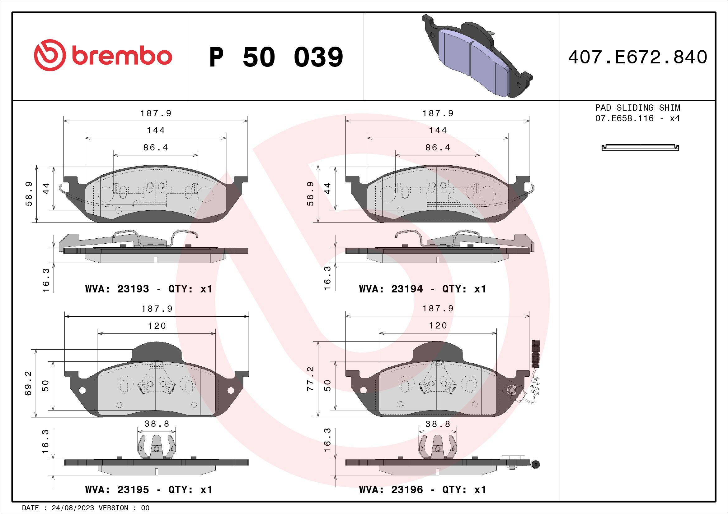 BREMBO BP50039 Fékbetét készlet, tárcsafék